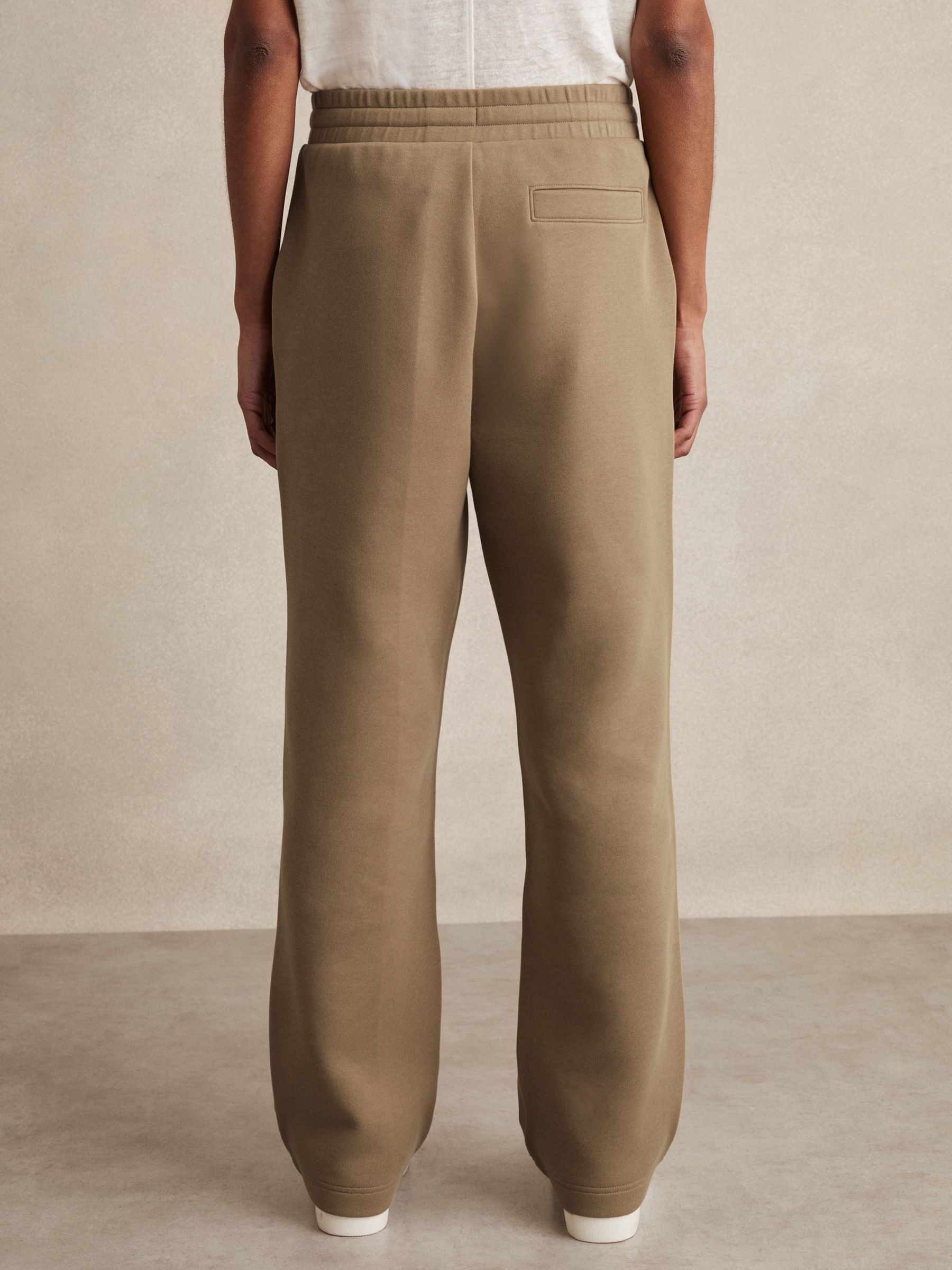 Cotton-Blend Interlock Wide-Leg Joggers in Camel