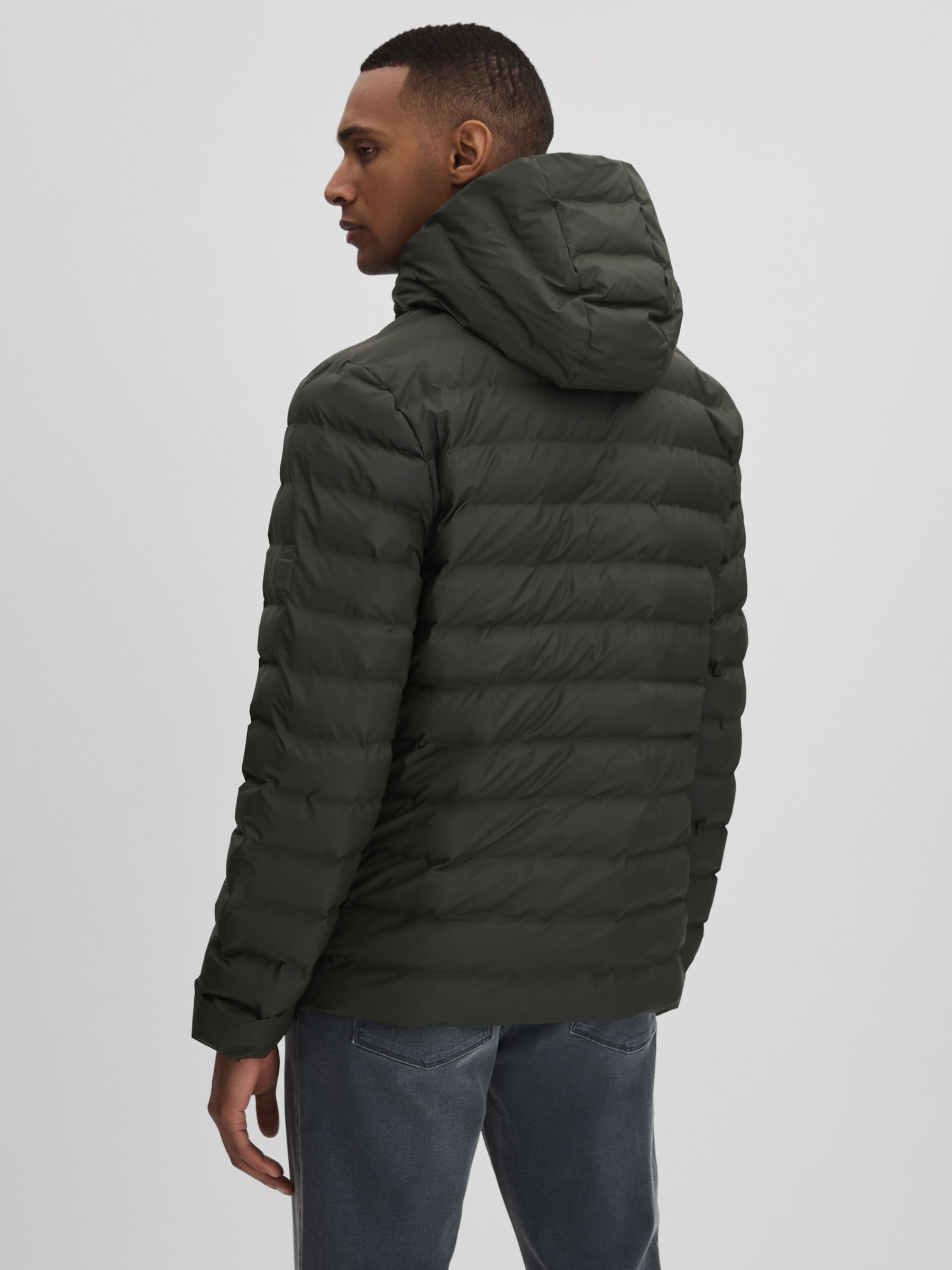 Rains Hooded Puffer Jacket in Green