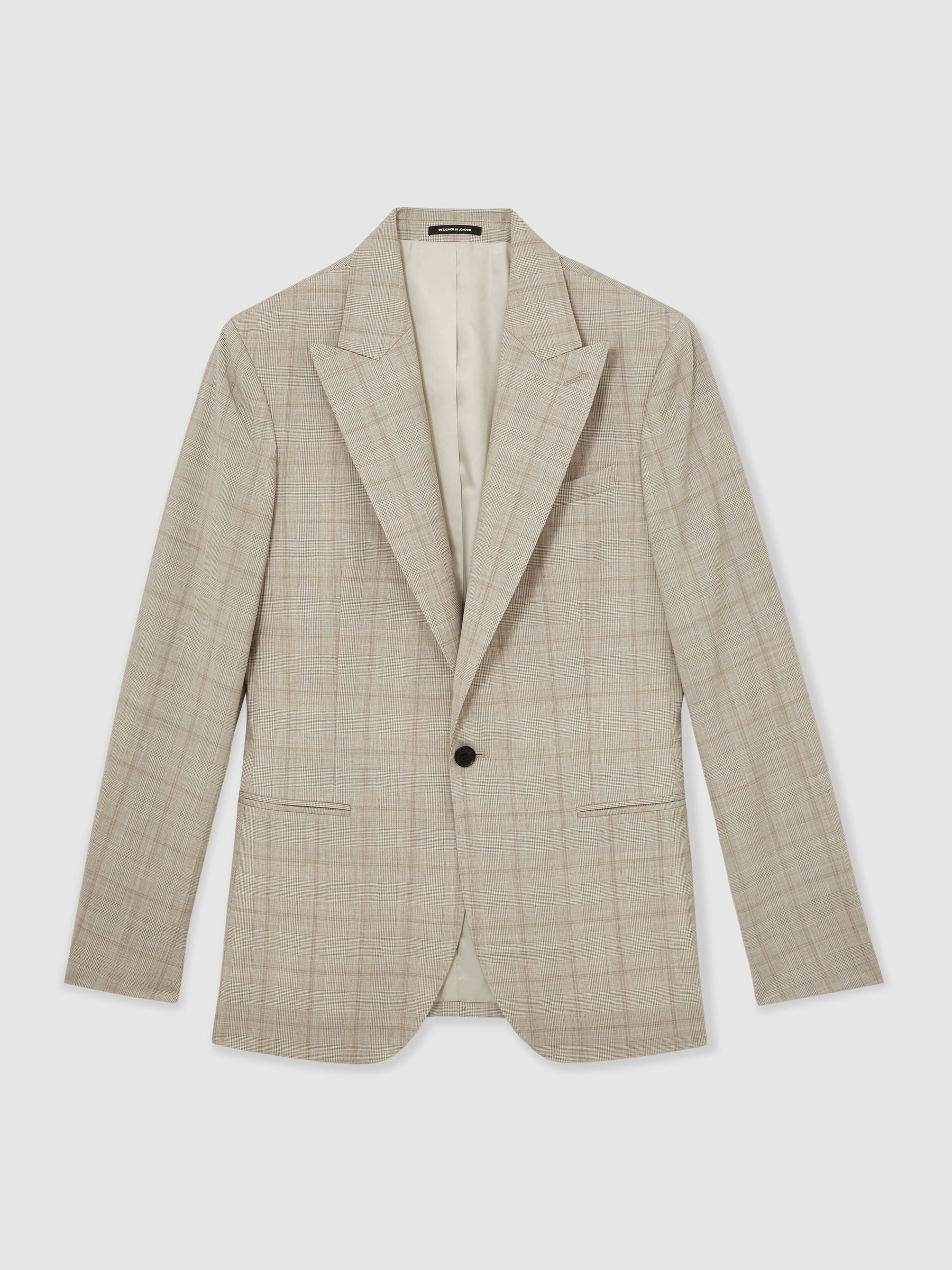 Slim-Fit Single-Breasted Wool Check Suit Blazer in Oatmeal Brown