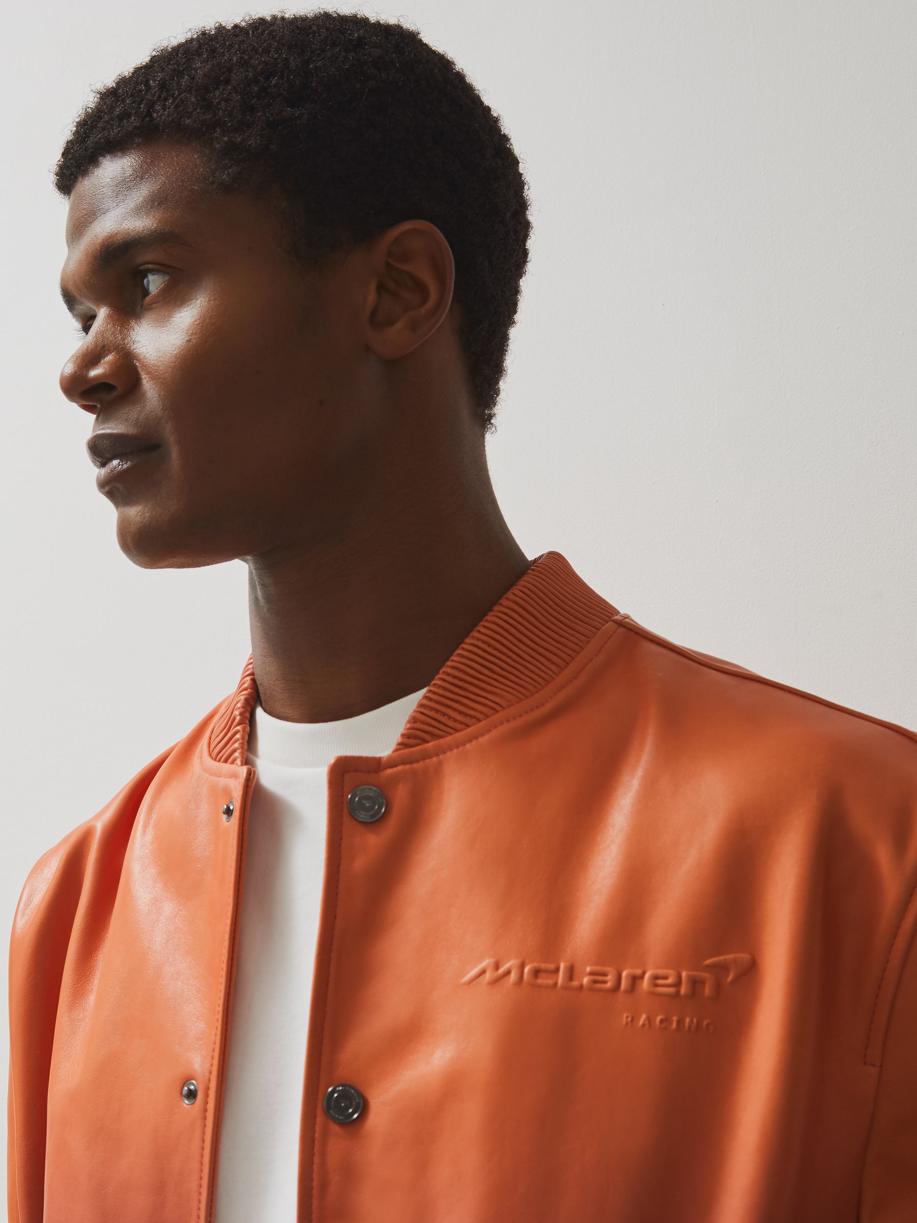 McLaren F1 Team Ombré Leather Jacket in Papaya Orange/Purple