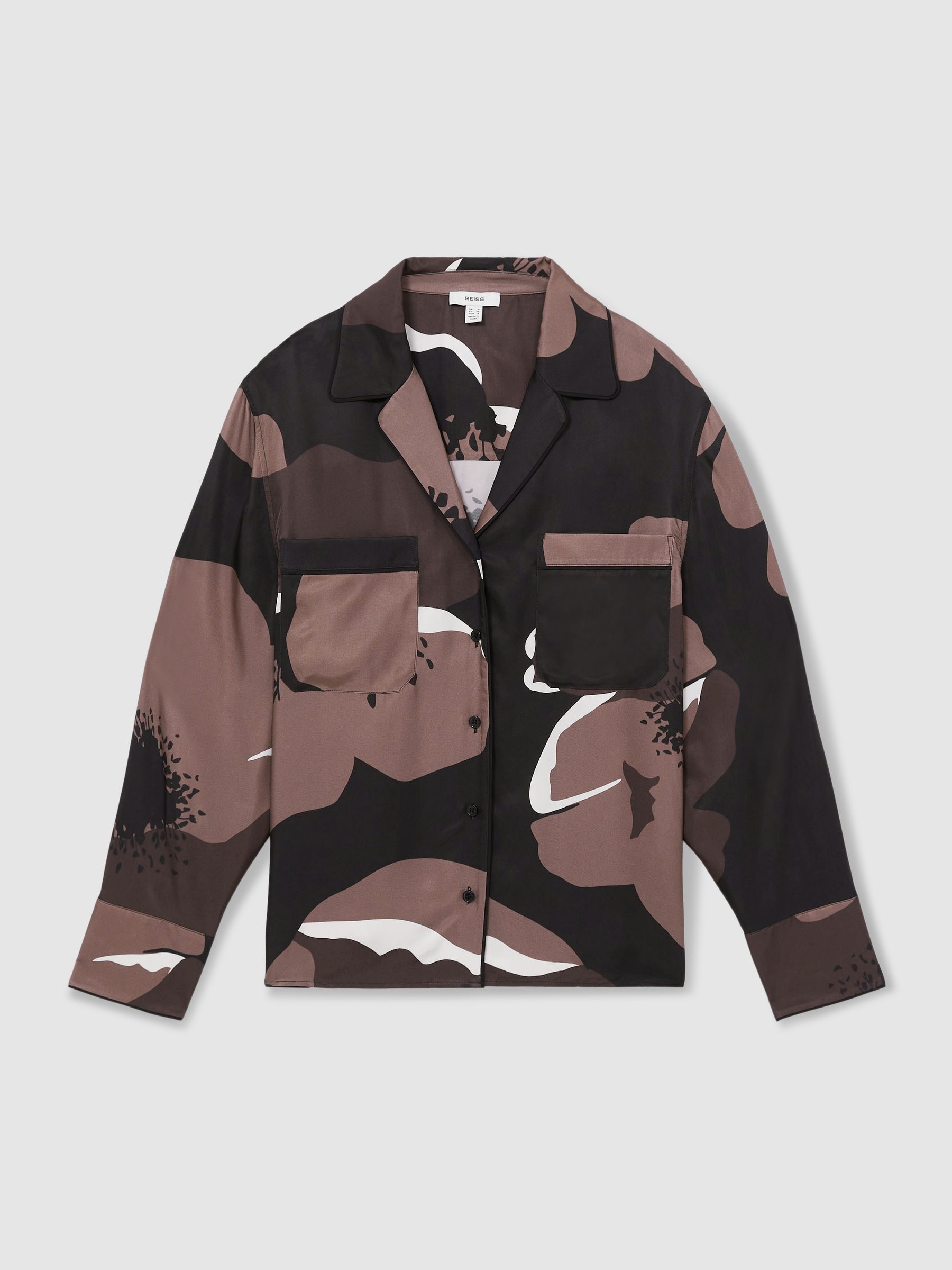 Floral-Print Long-Sleeve Shirt in Black/Brown