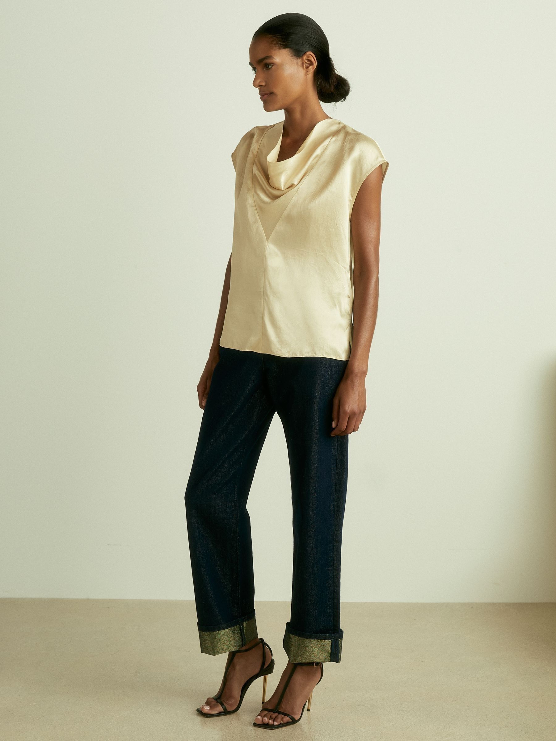Satin Cowl-Neck Top in Cream