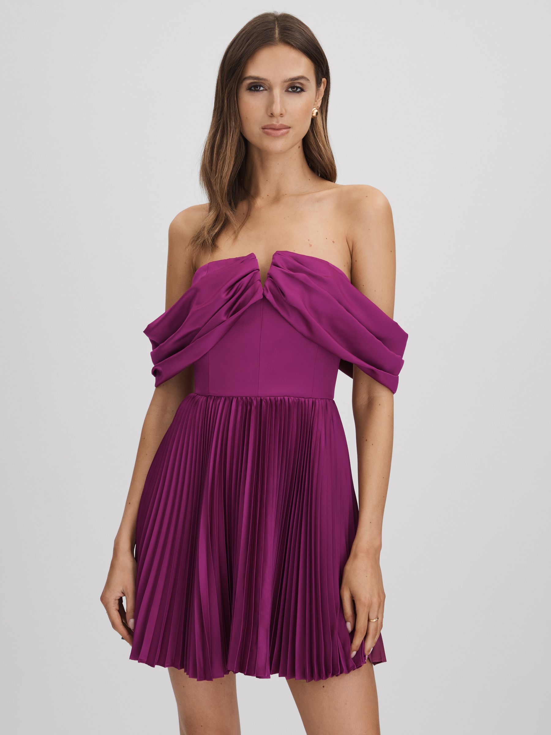 Amur Off-The-Shoulder Mini Dress in Purple