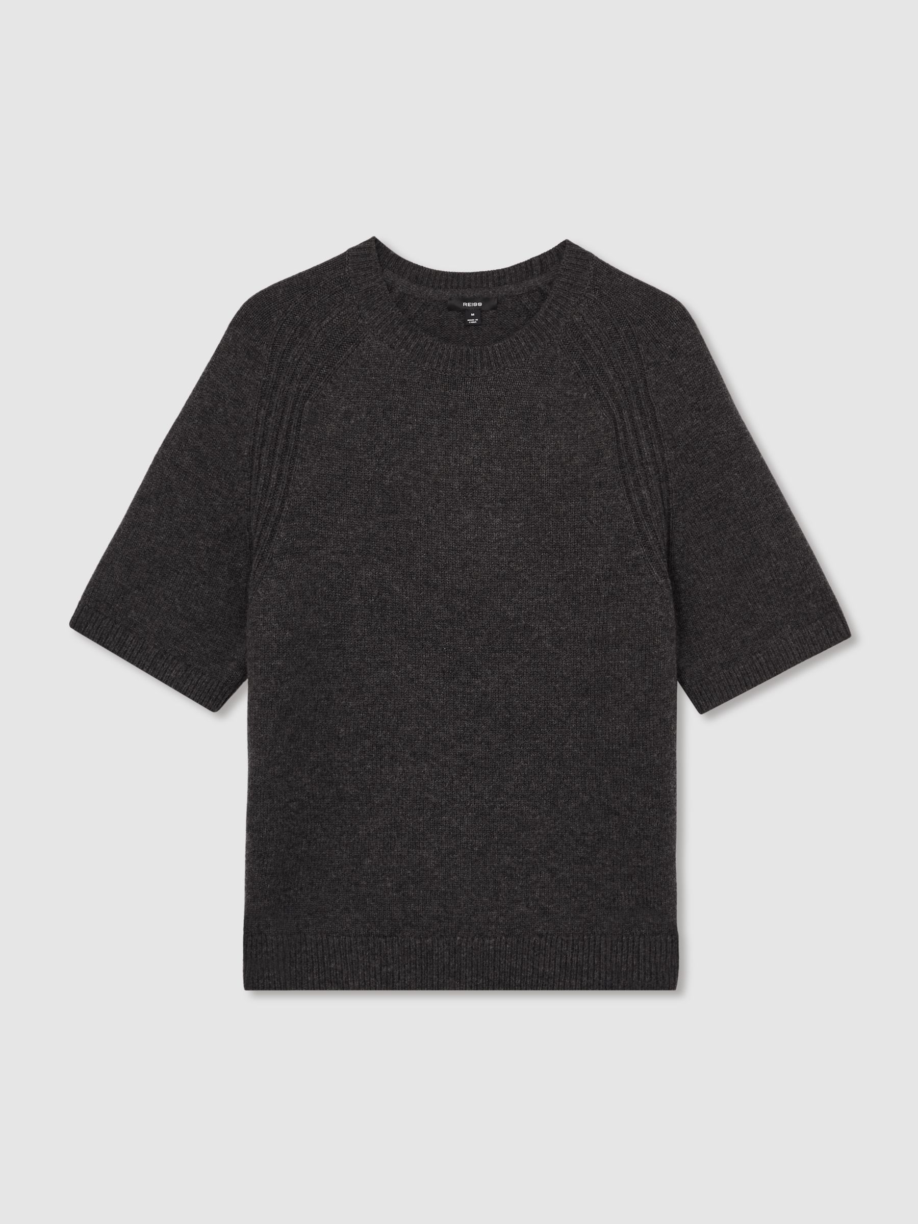Wool Blend Heavy Knit T-Shirt in Charcoal Melange