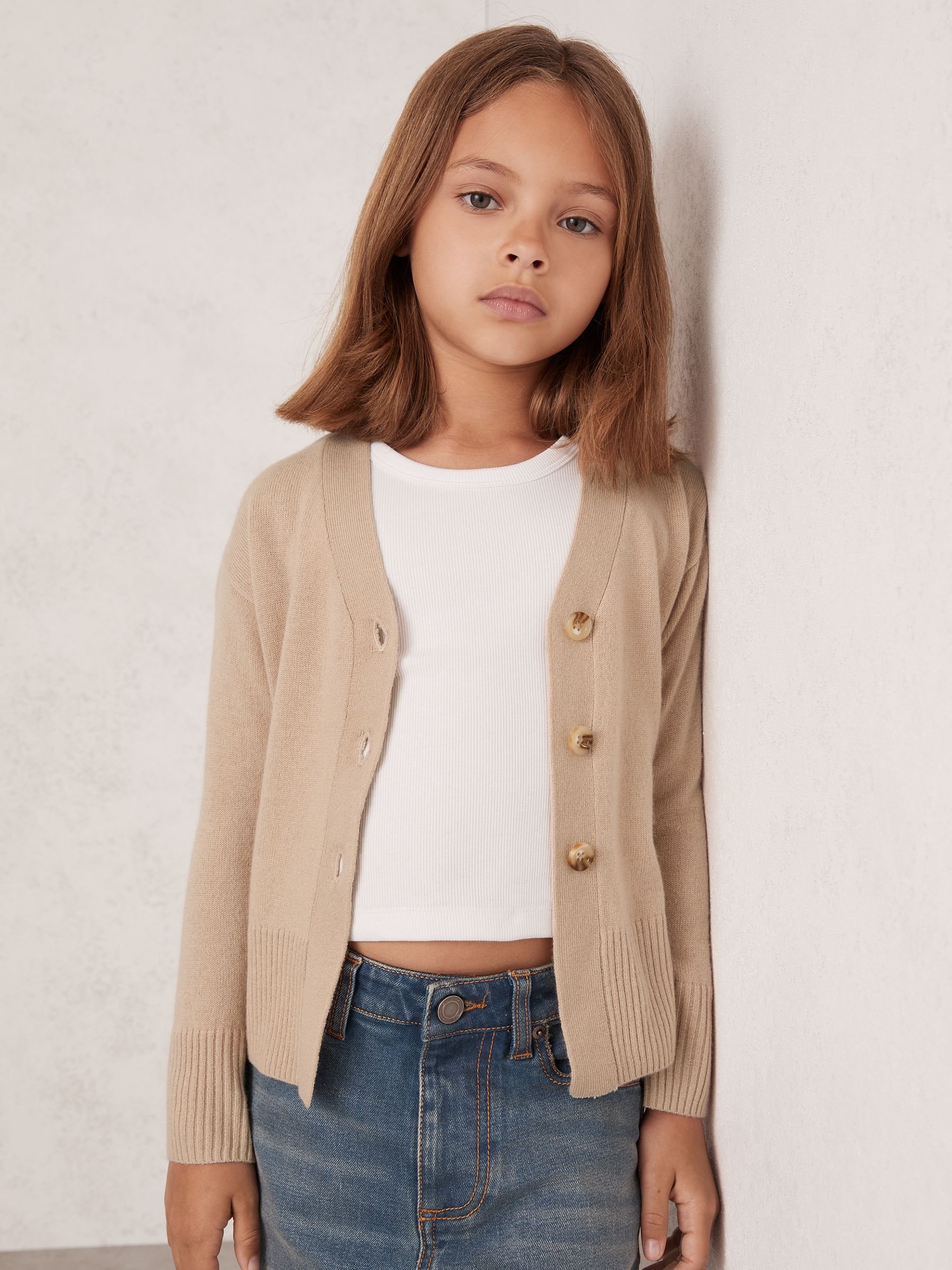 4-9 yrs Wool-Blend Fitted Cardigan With Cashmere in Neutral