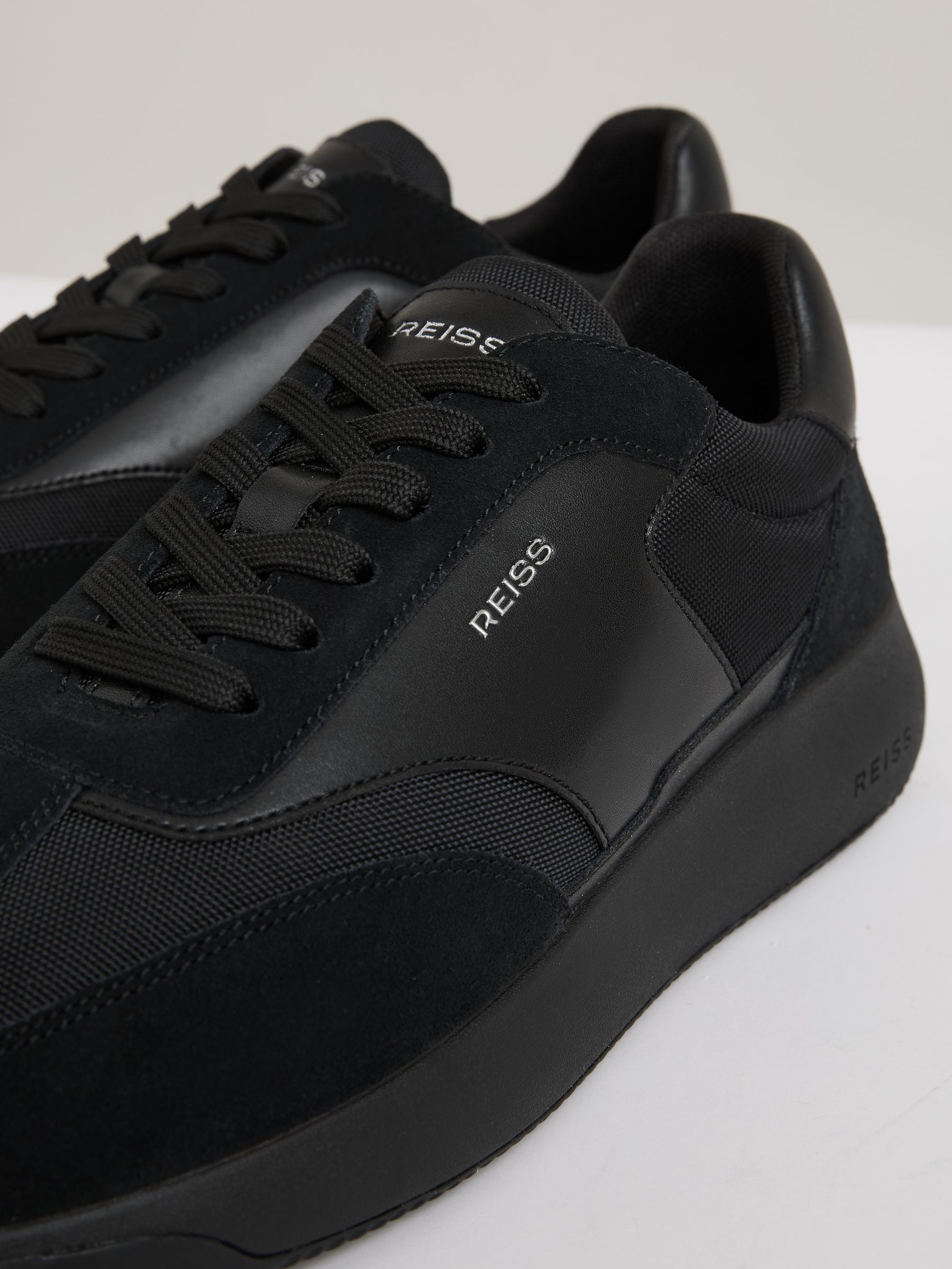 Leather Suede Running Trainers in All Black