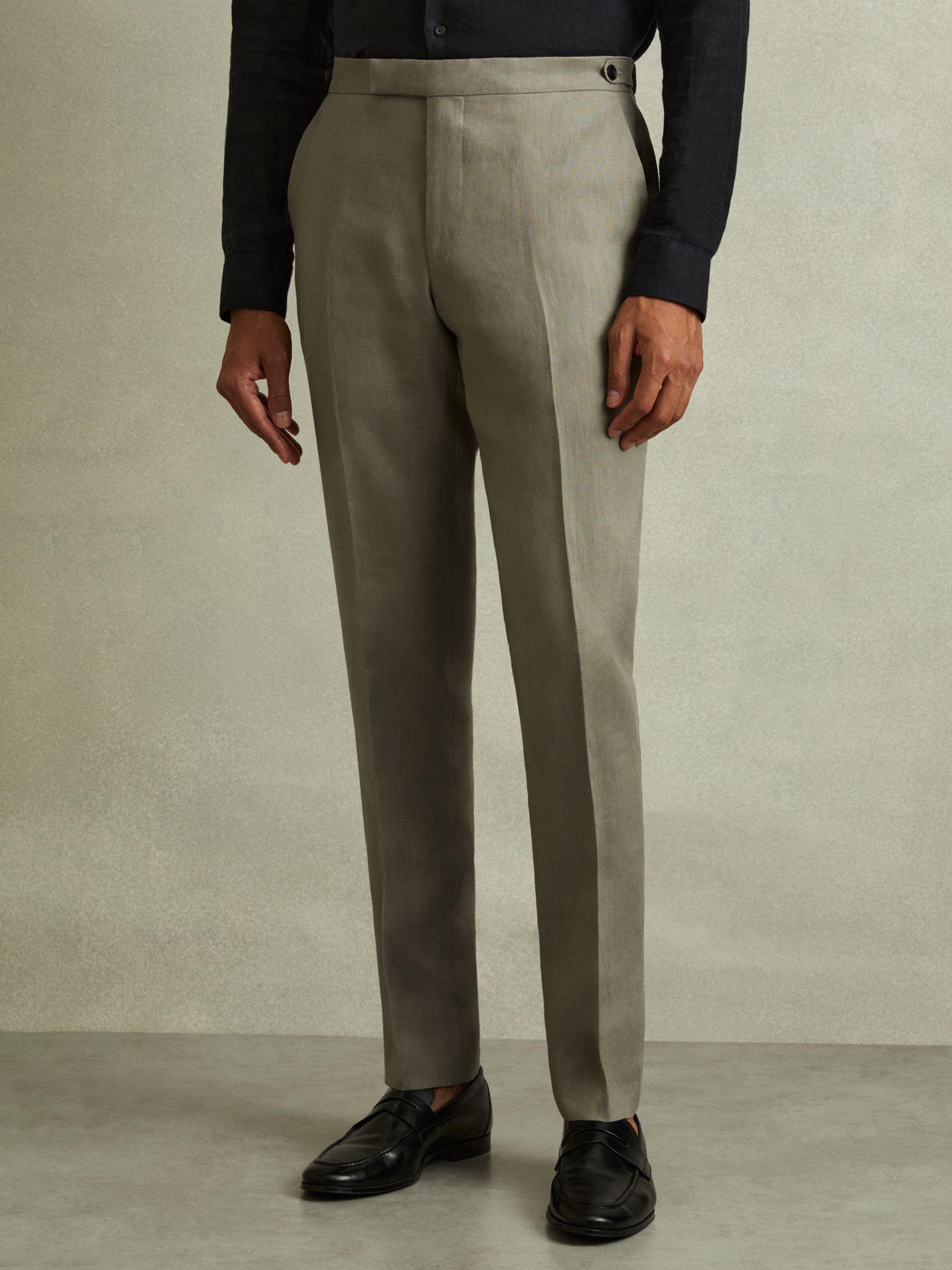 Linen Side Adjuster Trousers in Light Sage Green