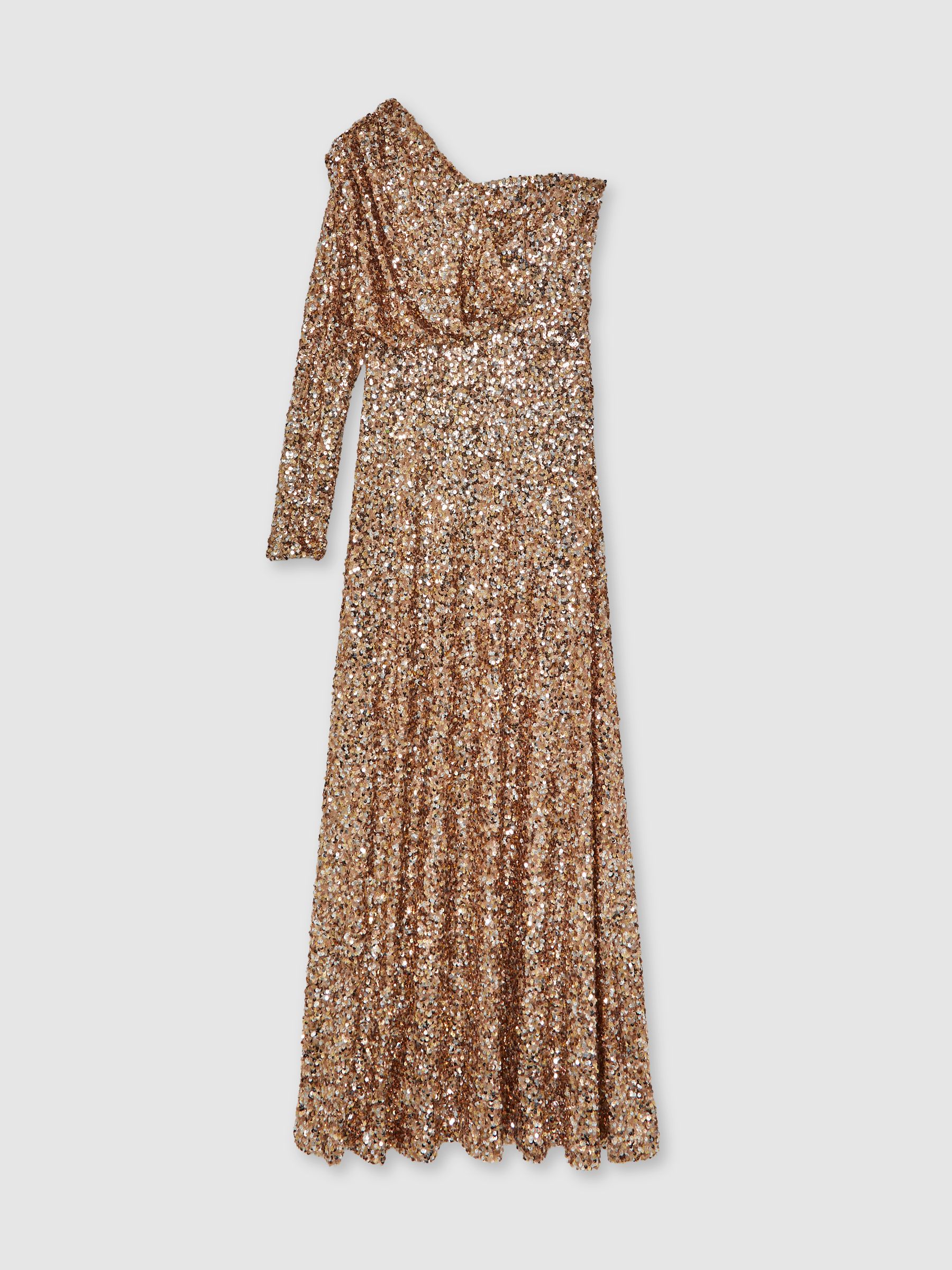 Halston Sequin One Shoulder Maxi Dress in Gold