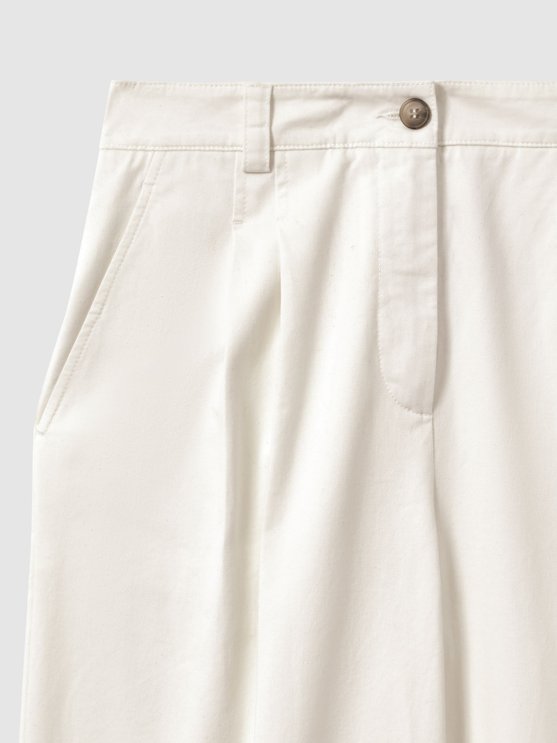 Cotton Blend Wide Leg Trousers in White