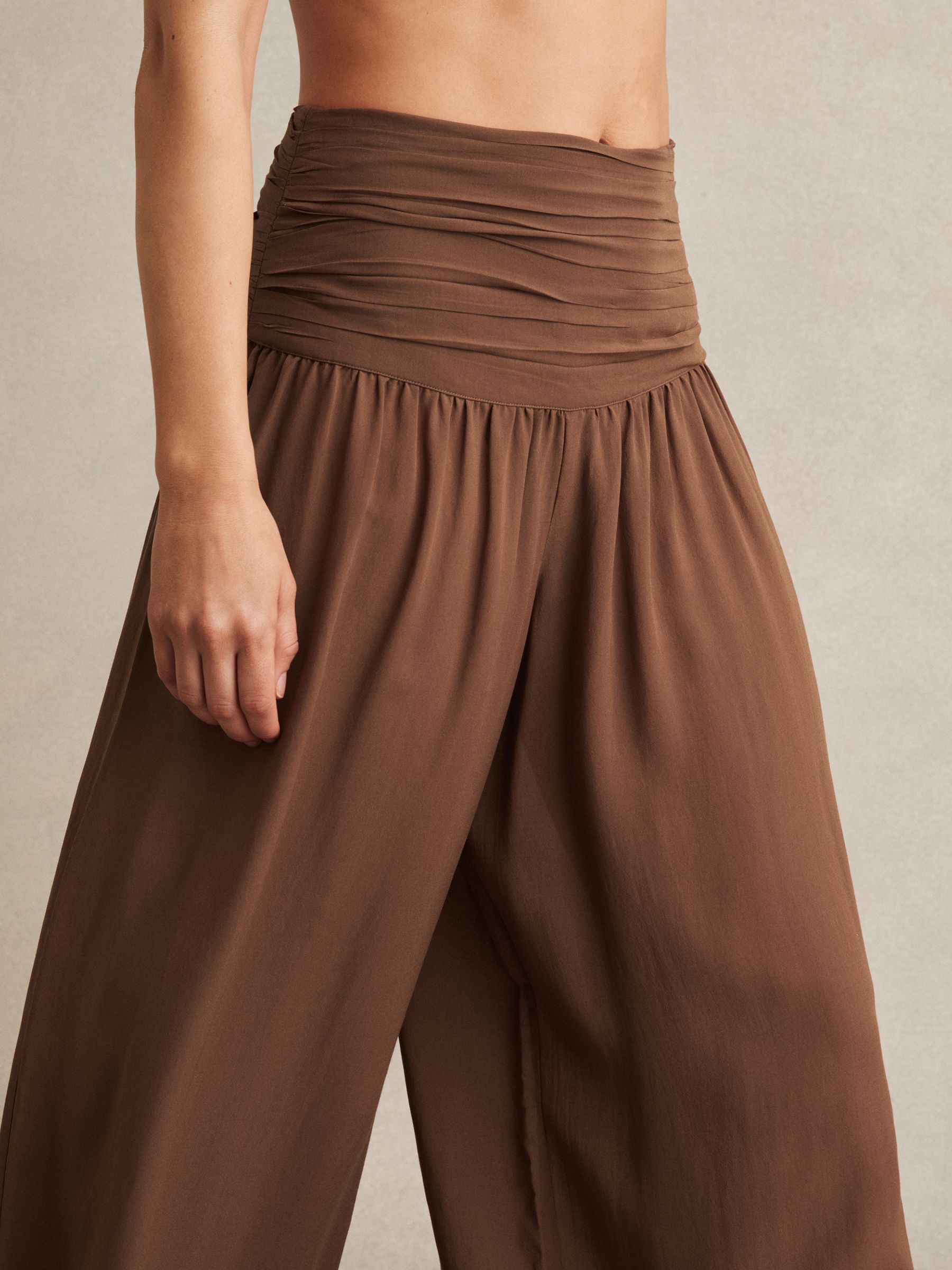 Lyocell Blend Wide Leg Trousers in Brown