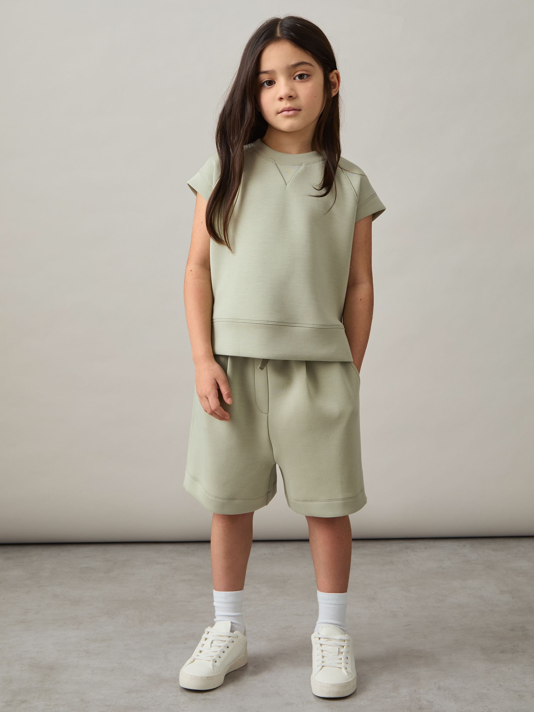 9-13 yrs Modal-Blend Sweatshirt And Shorts Set in Sage