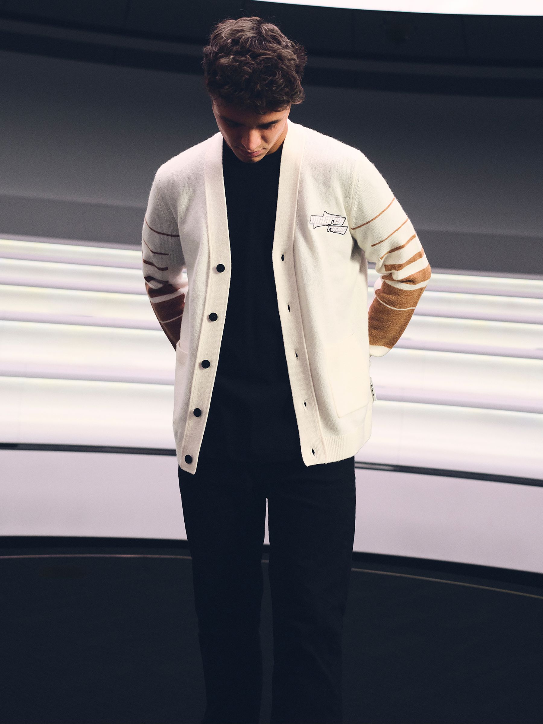 McLaren F1 Team Varsity Cardigan Wool-Cashmere in Off White/Camel
