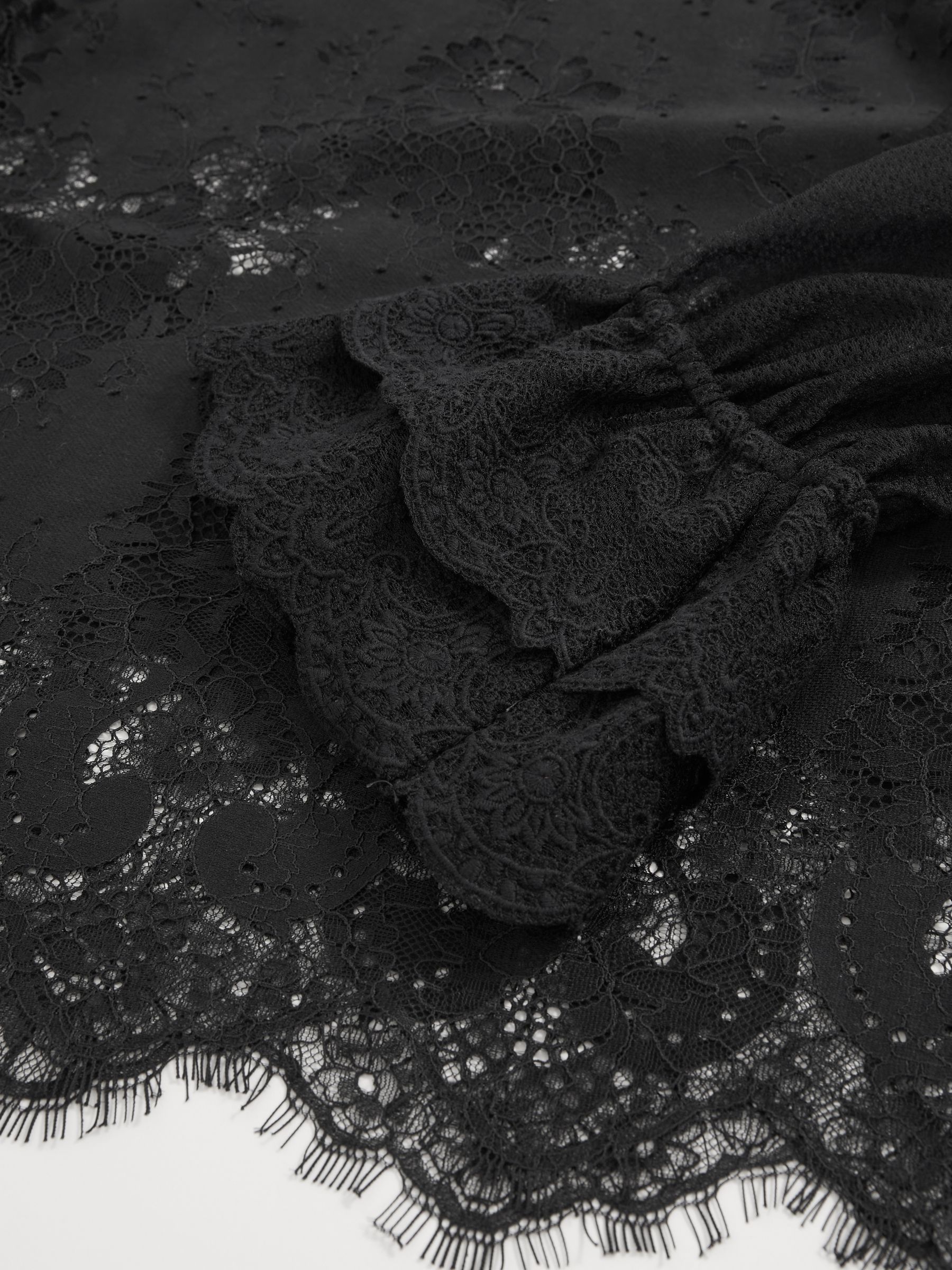 Lace Flared-Cuff Blouse in Navy