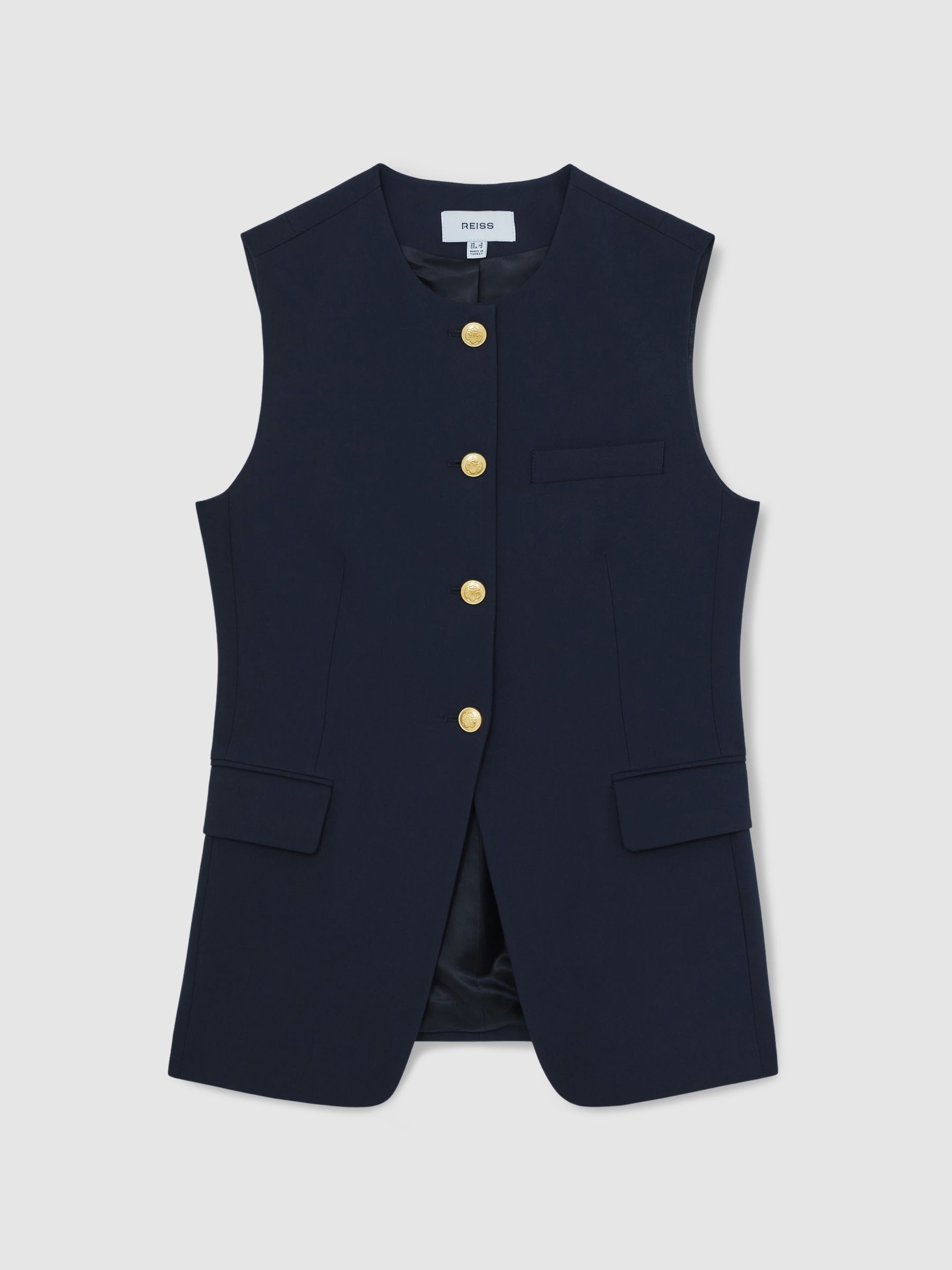 High-Neck Longline Waistcoat in Navy