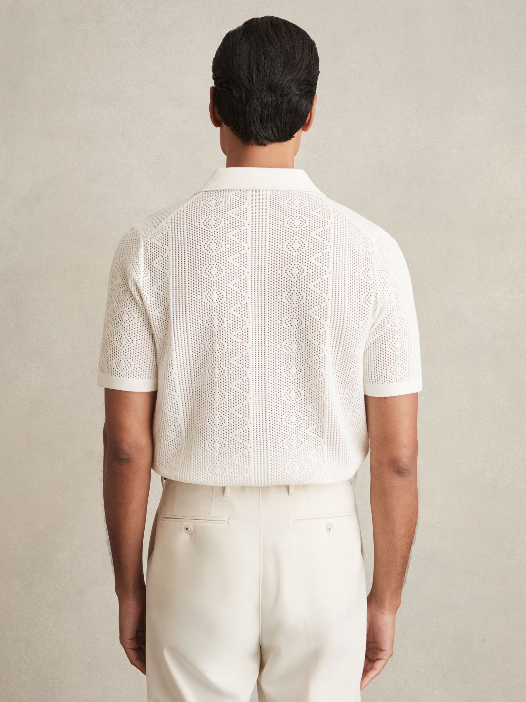 Textured-Knit Short-Sleeve Shirt in White