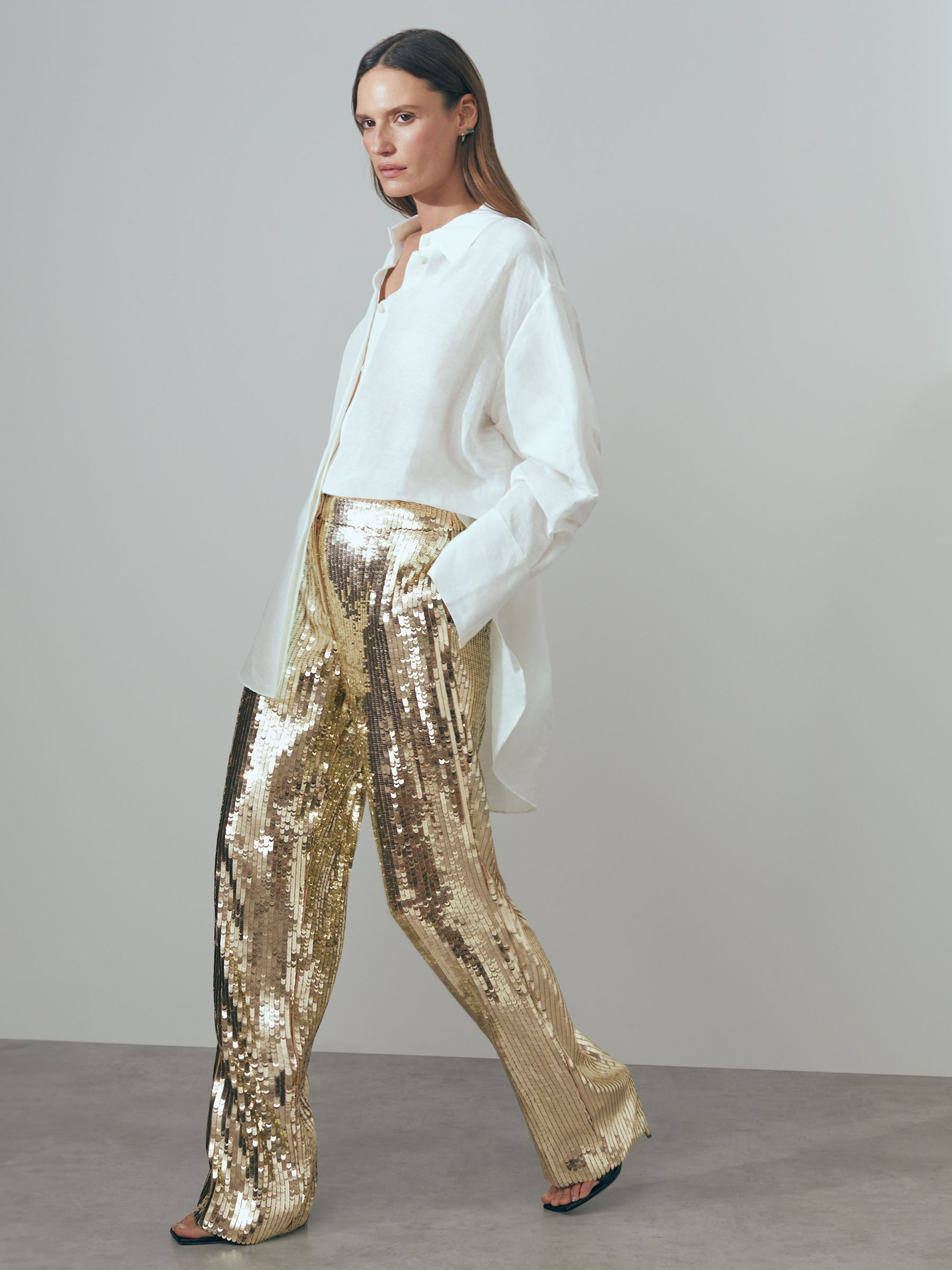 Atelier Sequin Wide Leg Trousers in Gold