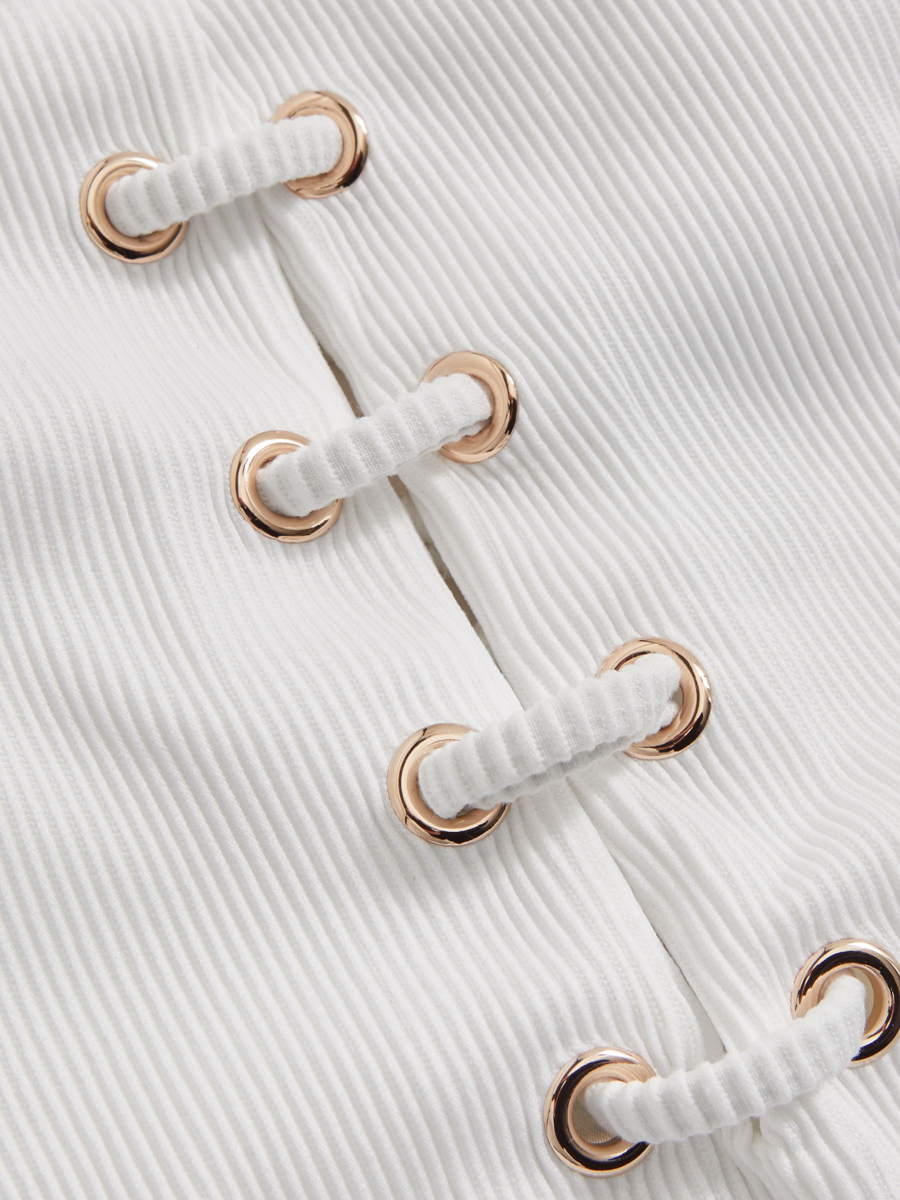 Ribbed Lace-Up Swimsuit in White