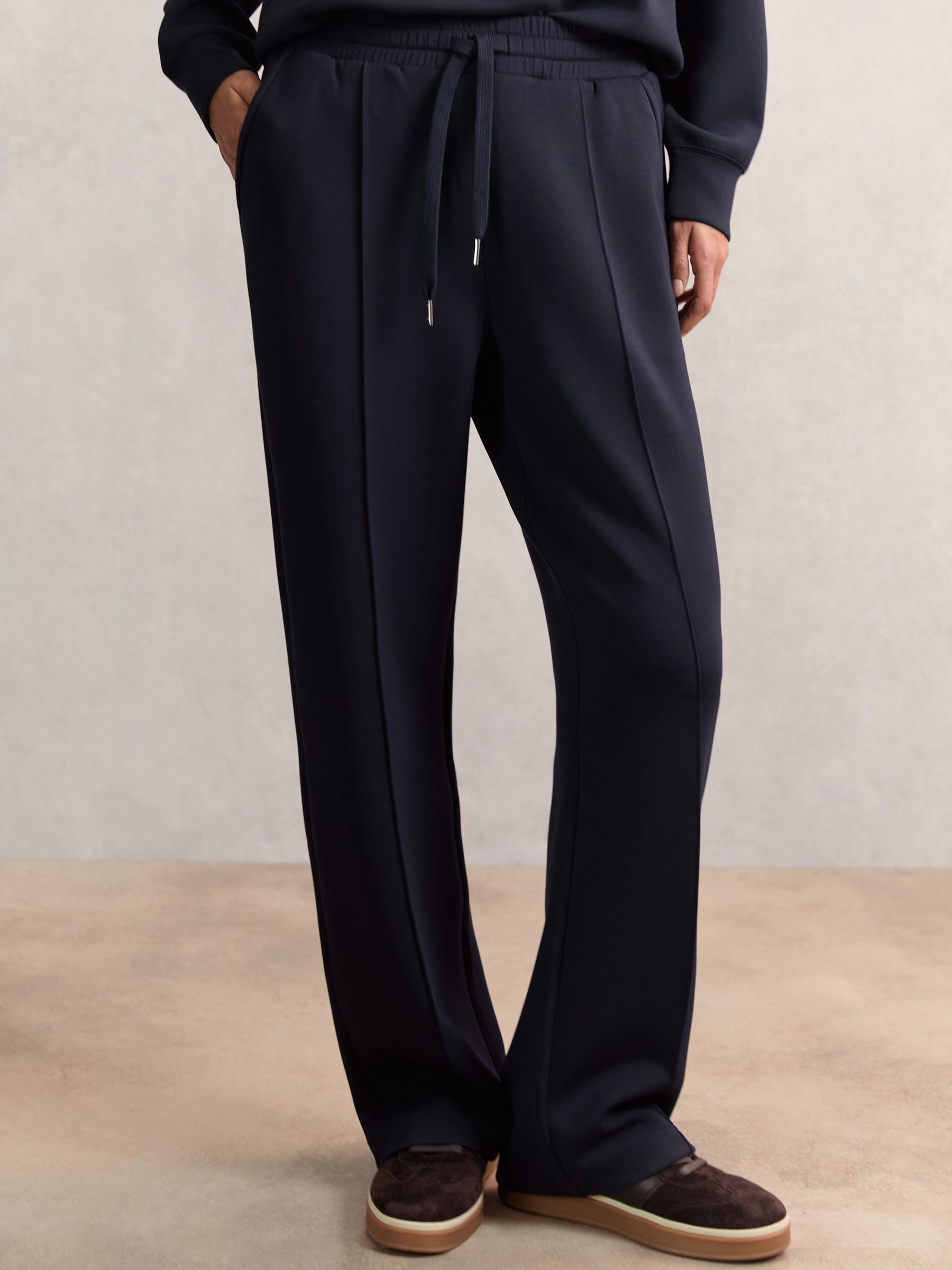 Modal-Blend Interlock Wide-Leg Joggers in Navy