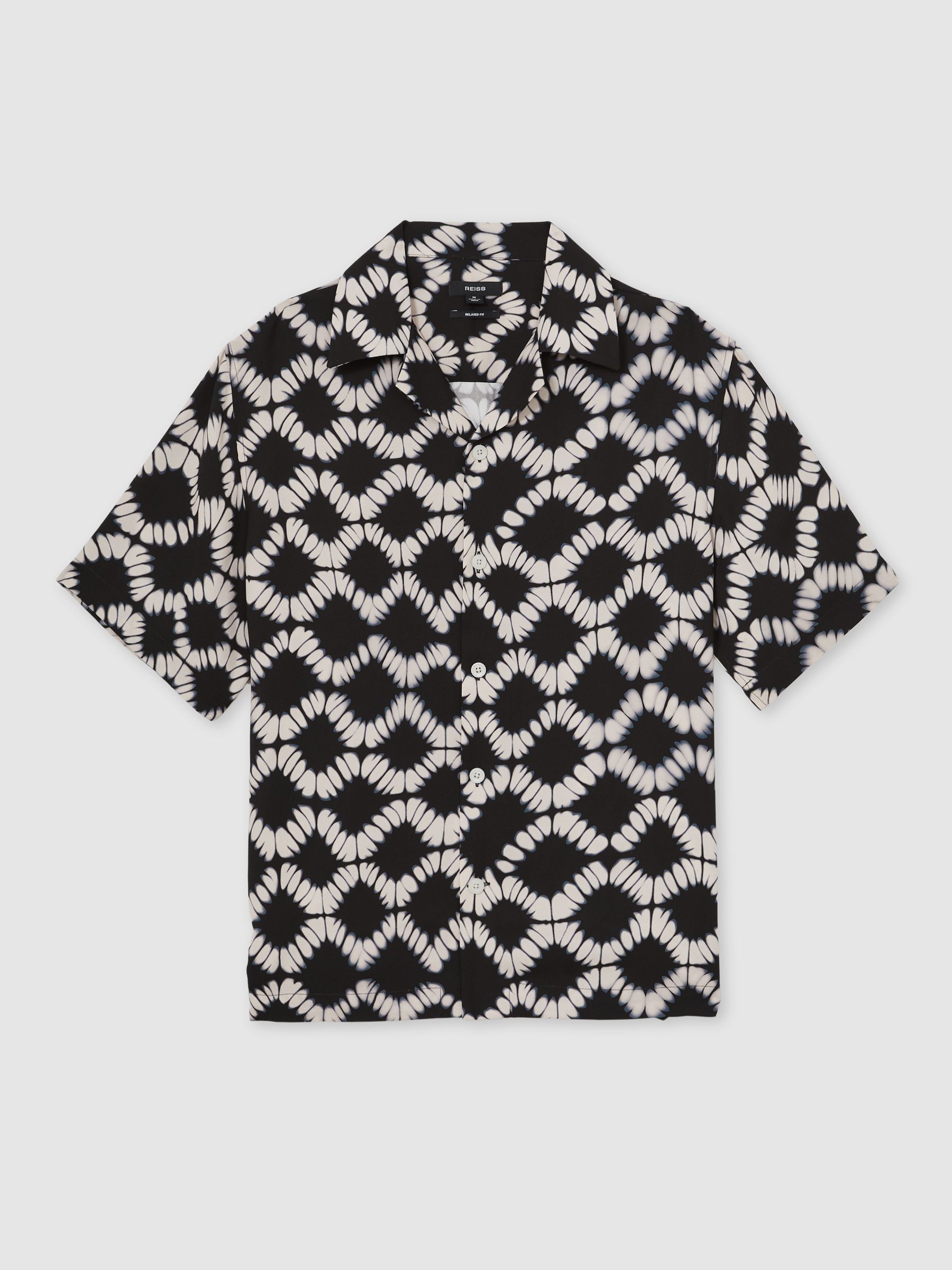 Abstract Floral Print Cuban Shirt in Black Multi