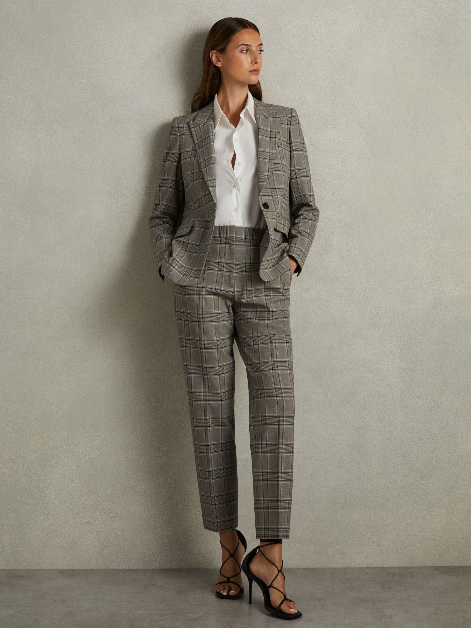 Checked Slim Fit Suit Trousers in Grey Check