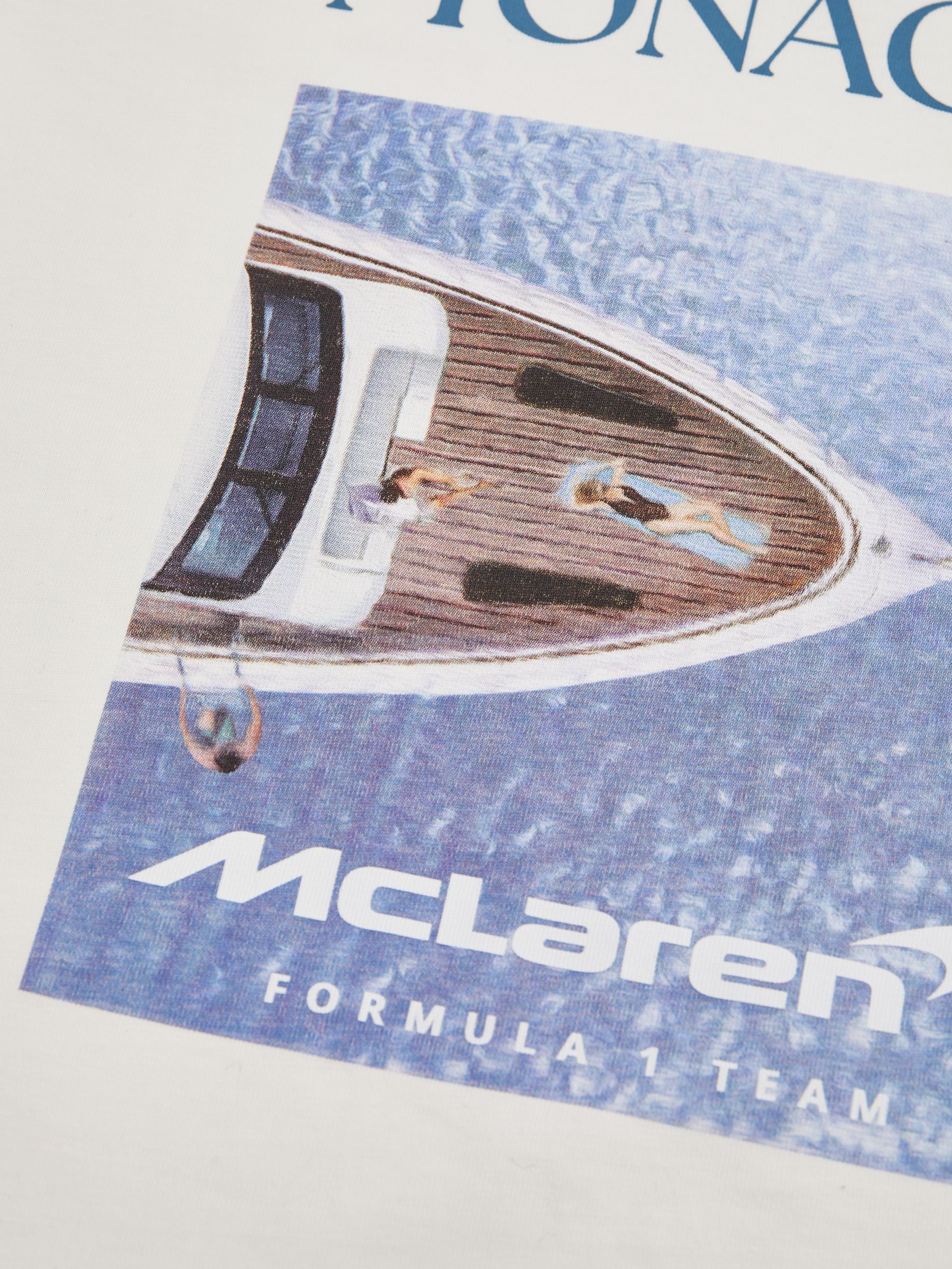 Unisex Fit McLaren F1 Team Monaco GP T-Shirt in White/Blue