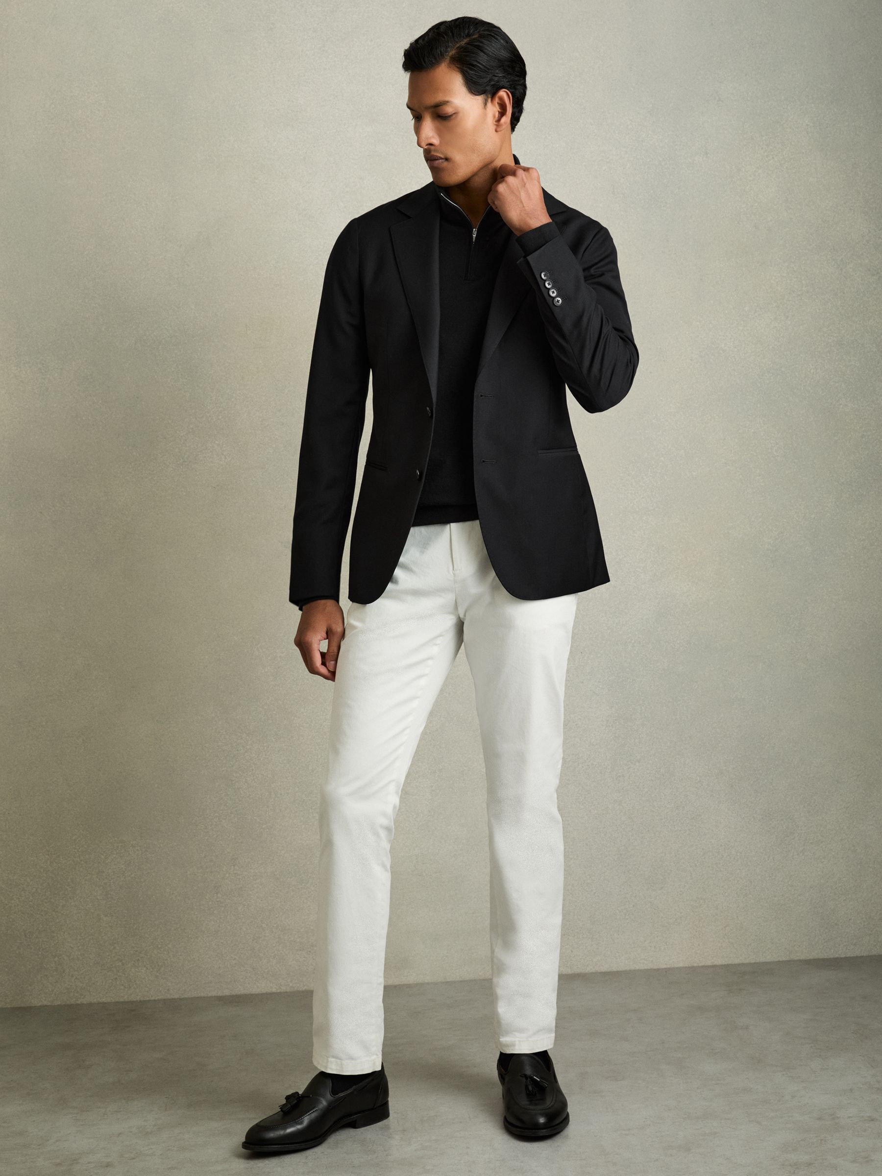 Merino Wool Half-Zip Funnel Neck Jumper in Black