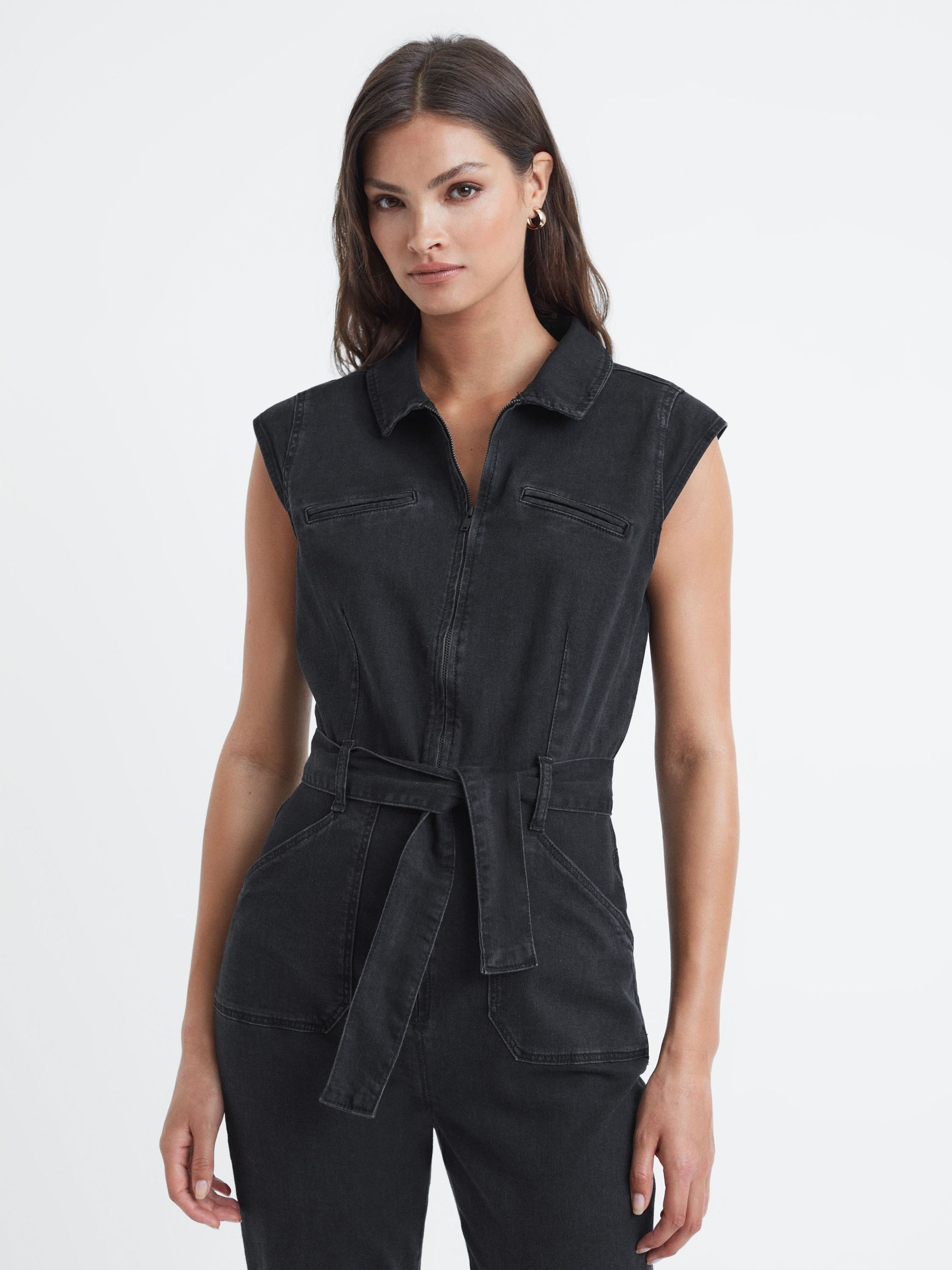 Paige Belted Jumpsuit in Black Dove