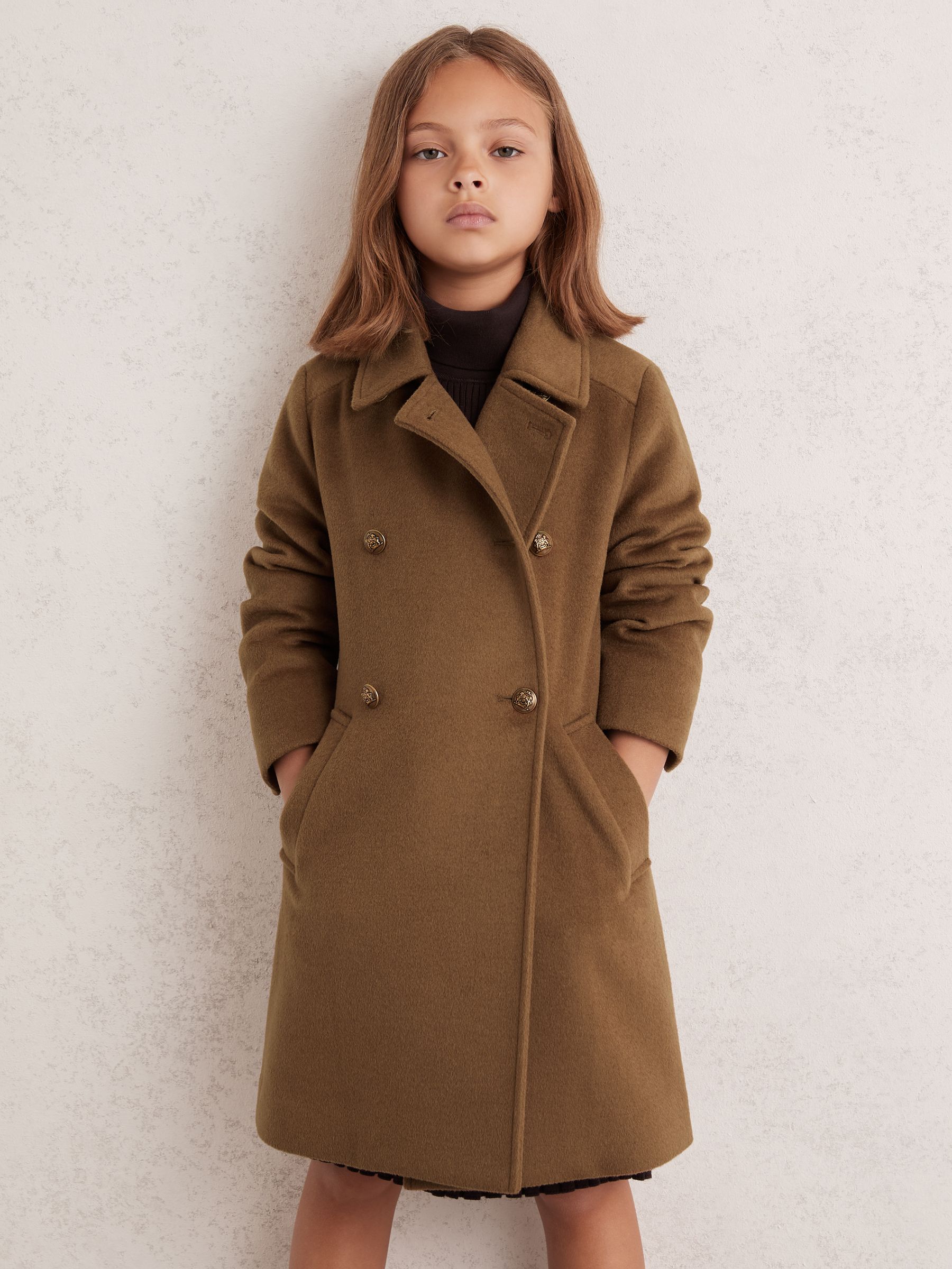 9-13 yrs Wool-Blend Double-Breasted Coat in Camel