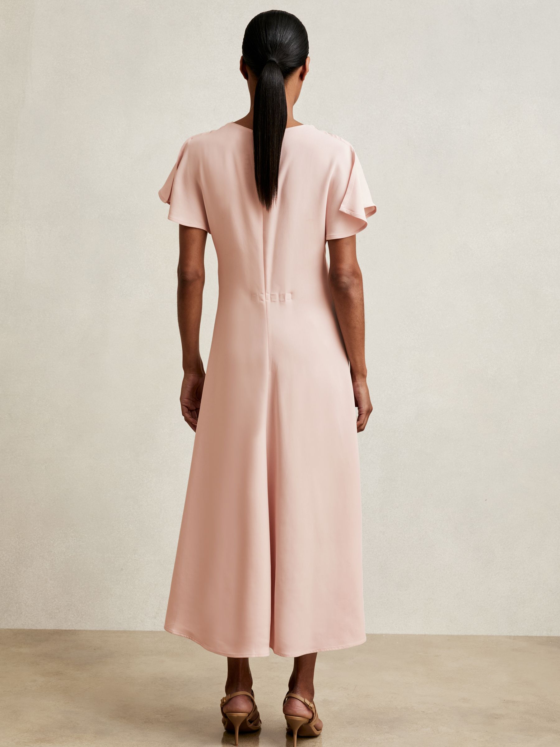 Ruched-Front Midi Dress in Pale Pink