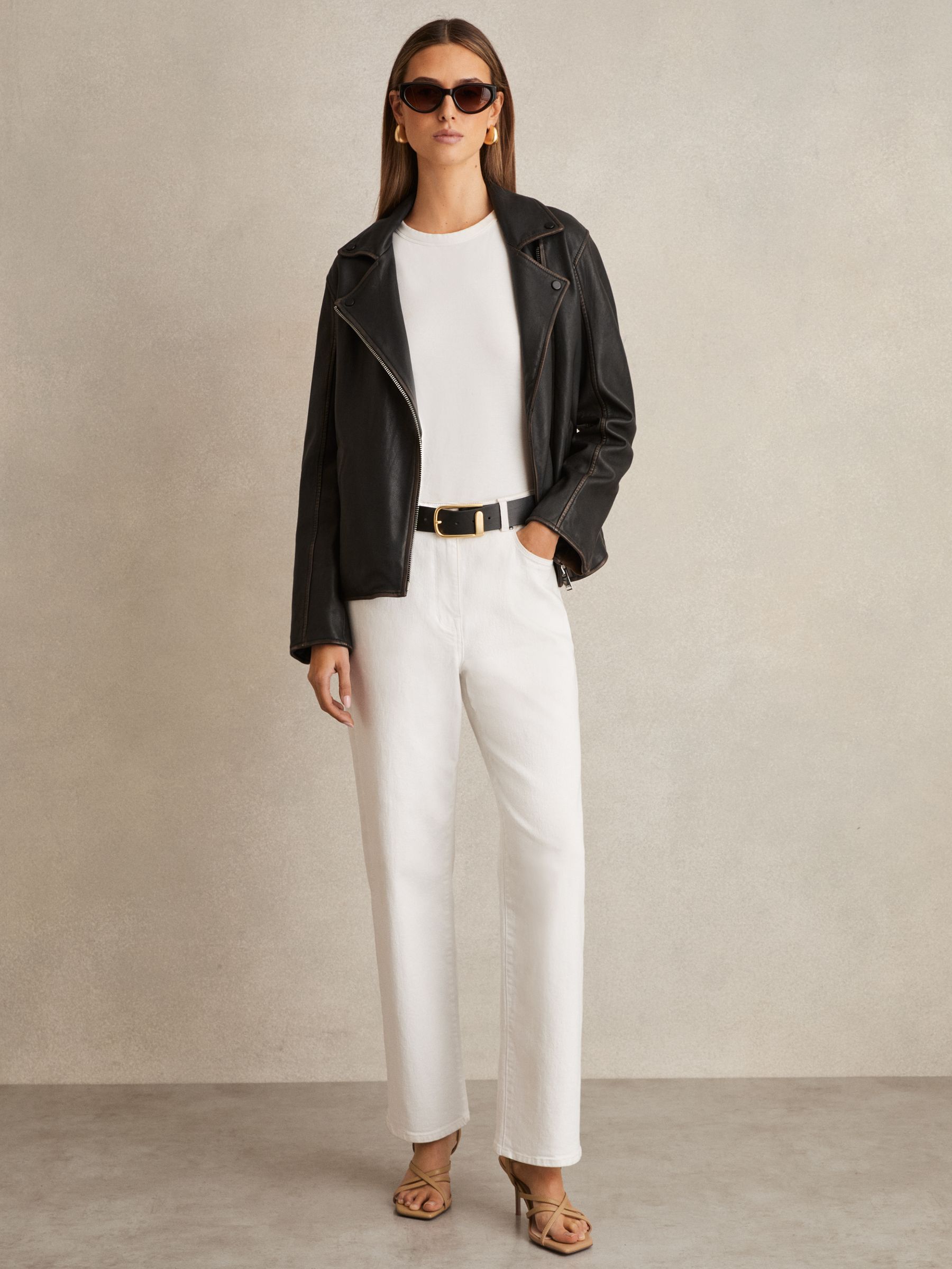 Beau Black Relaxed Leather Biker Jacket