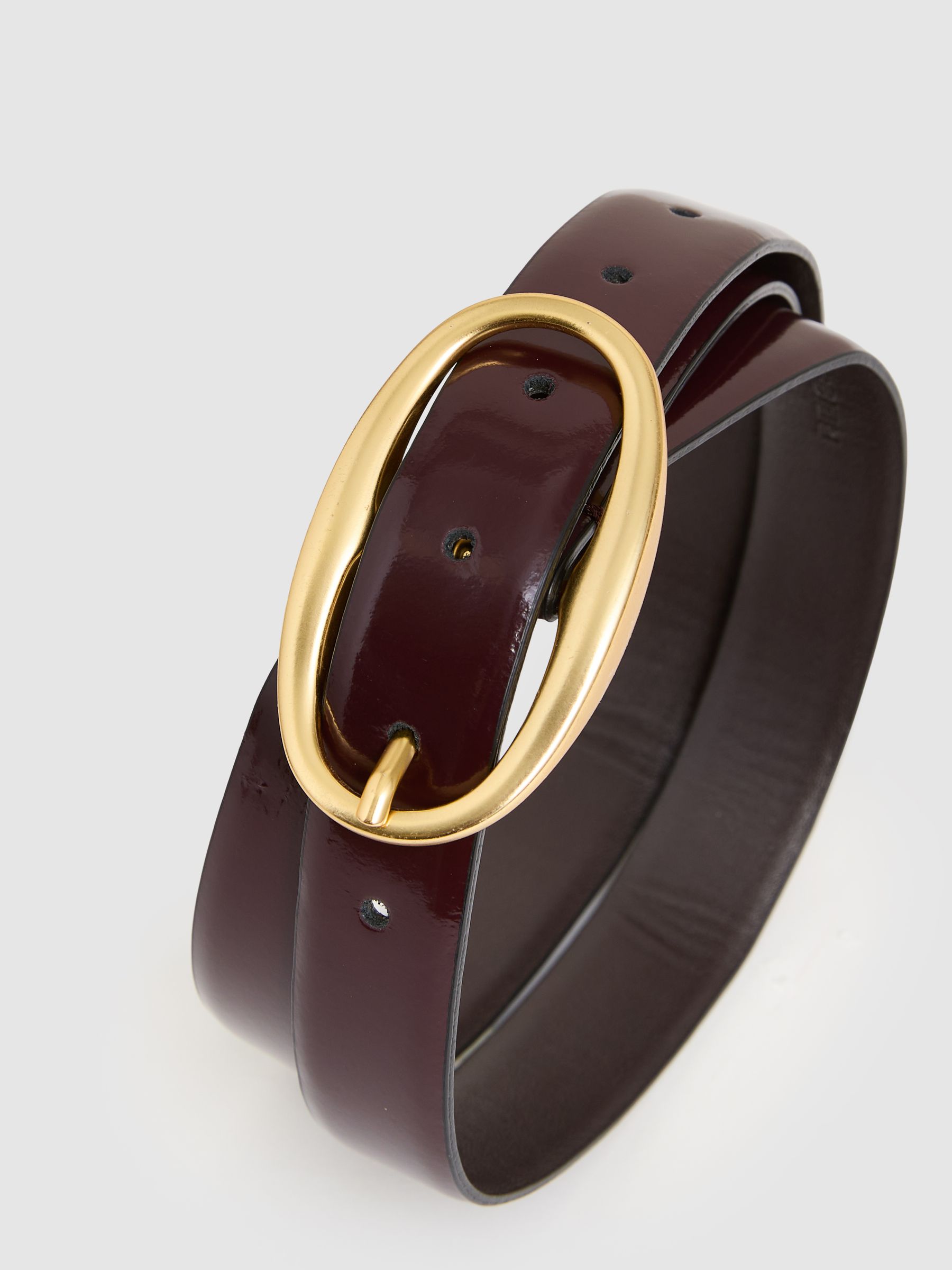 Patent Leather Oval Buckle Belt in Oxblood