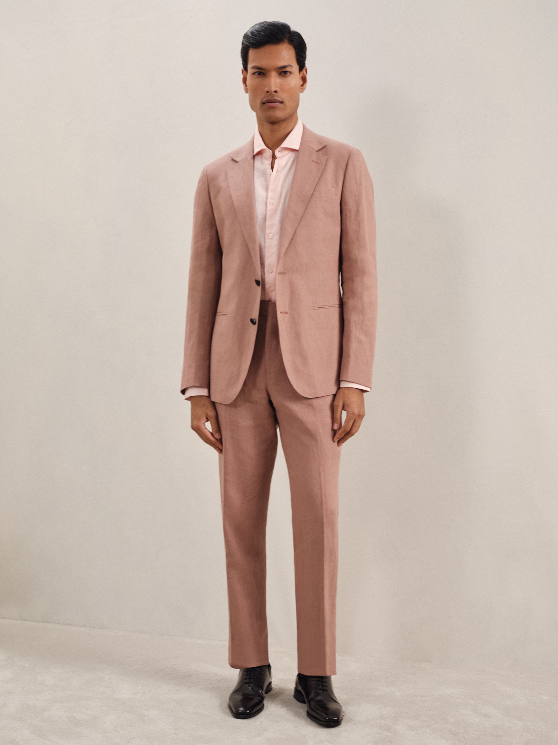 Single-Breasted Linen Suit Blazer Slim Fit in Rose Pink