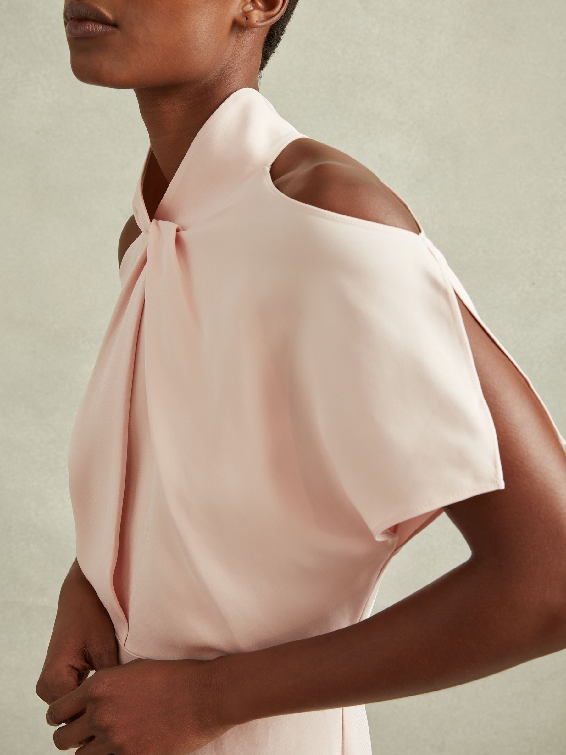 Twist Neck Cut Out Midi Dress in Nude