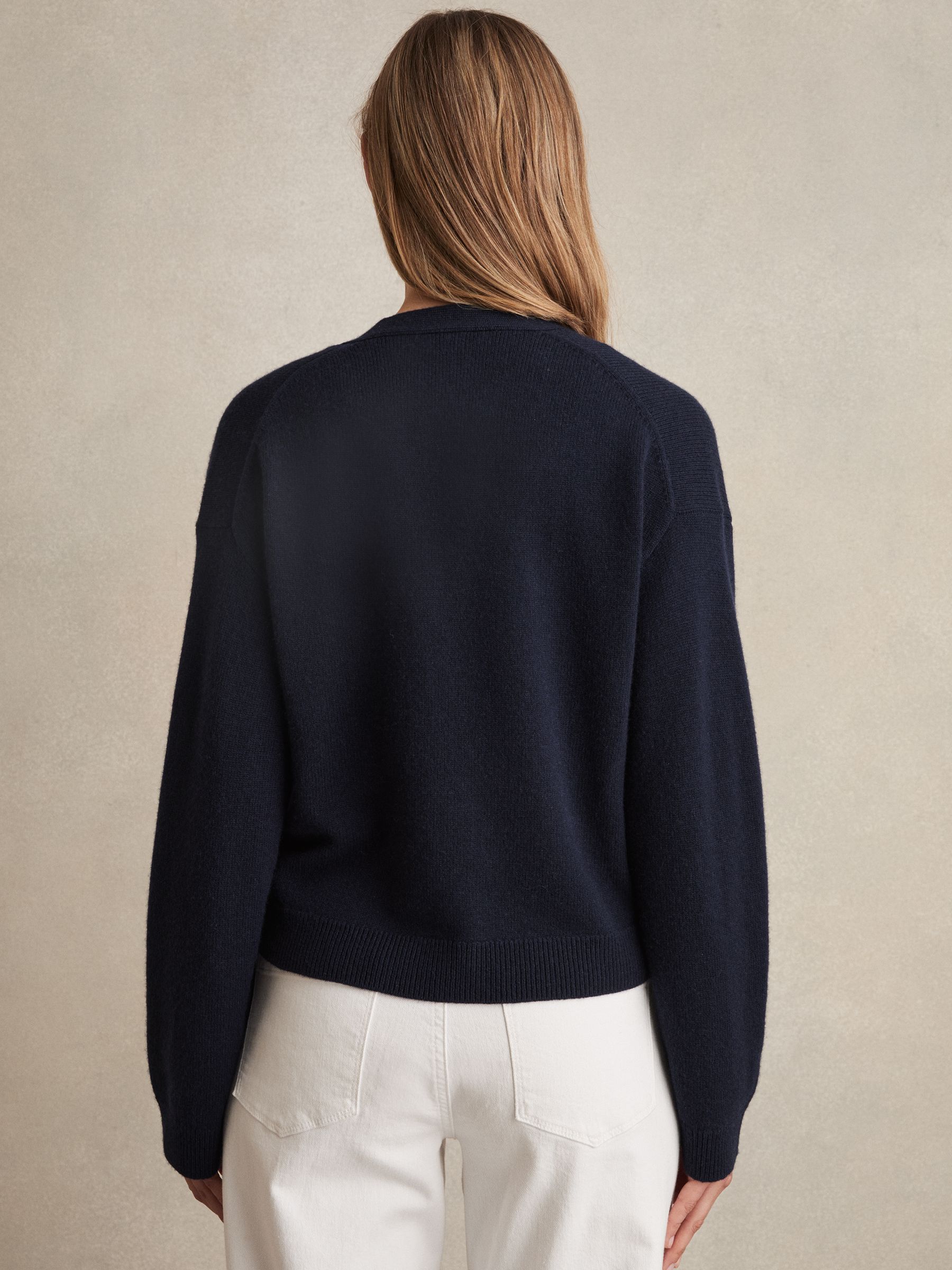 Wool-Cashmere Button Cardigan in Navy
