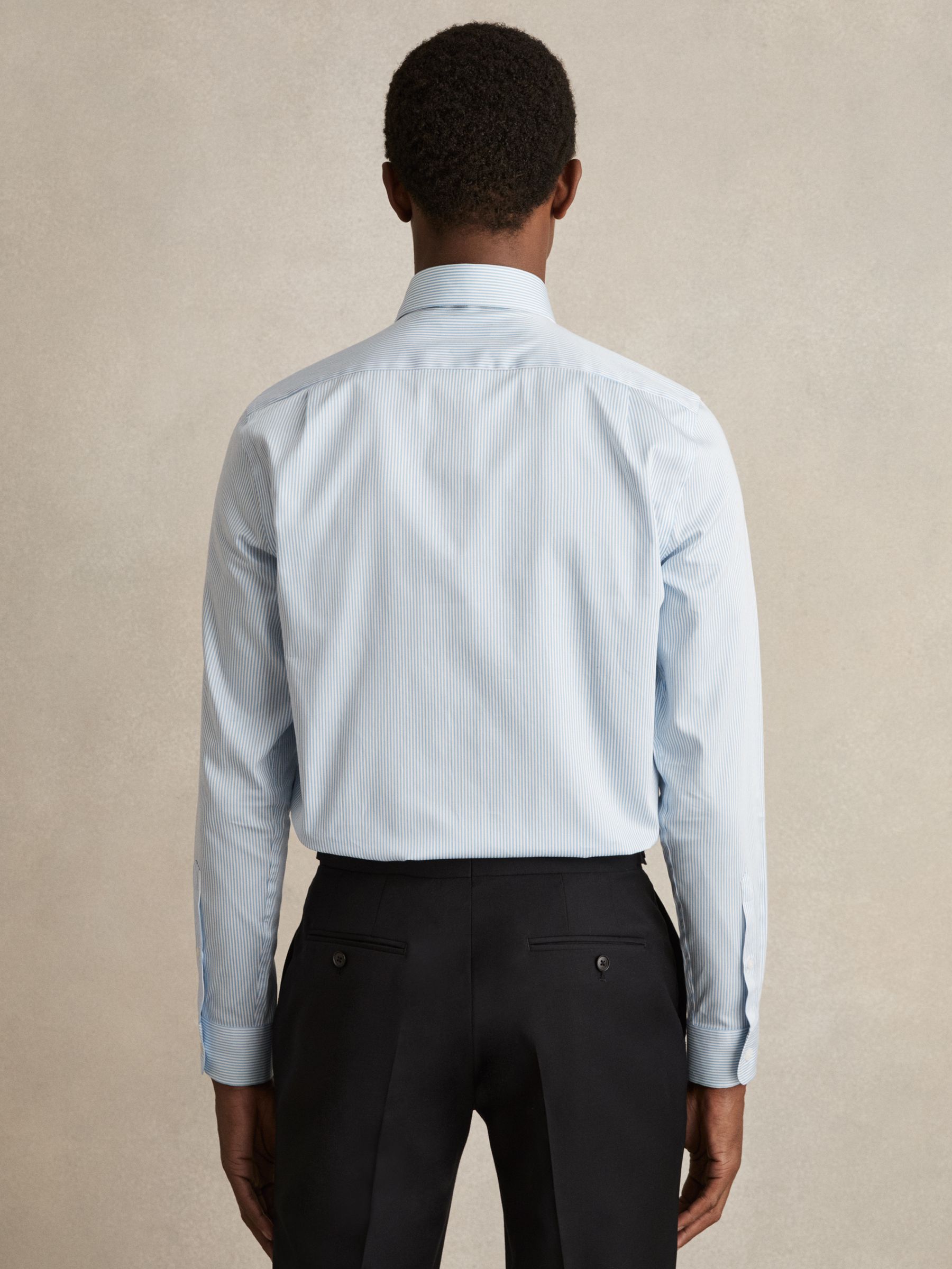 Regular Fit Cotton Sateen Shirt in Blue Stripe