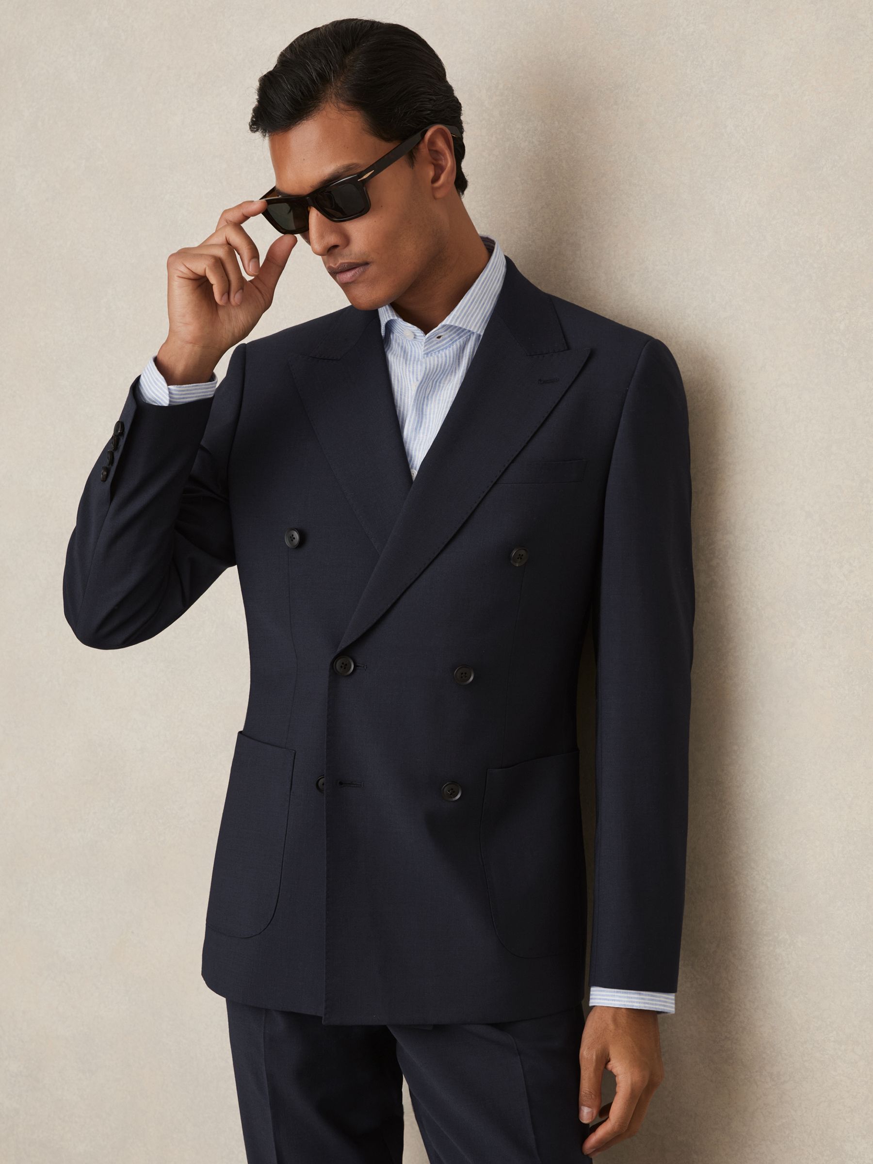 Slim-Fit Double-Breasted Wool-Blend Suit Blazer in Bright Blue