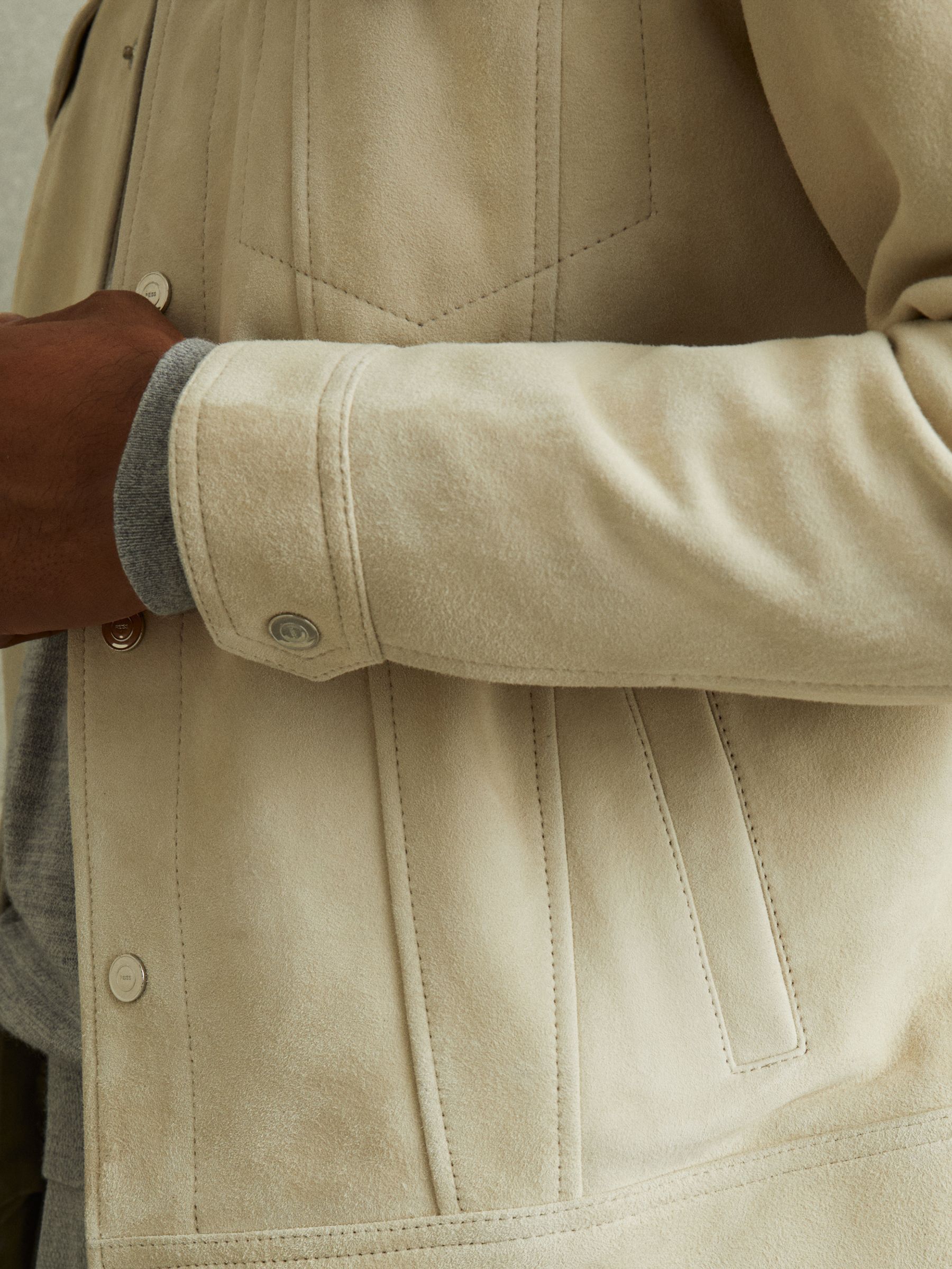 Suede Trucker Jacket in Off White