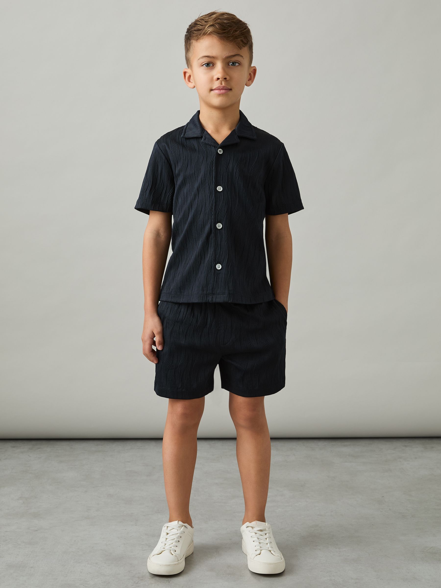 9-13 yrs Wave-Jacquard Drawstring Shorts in Navy