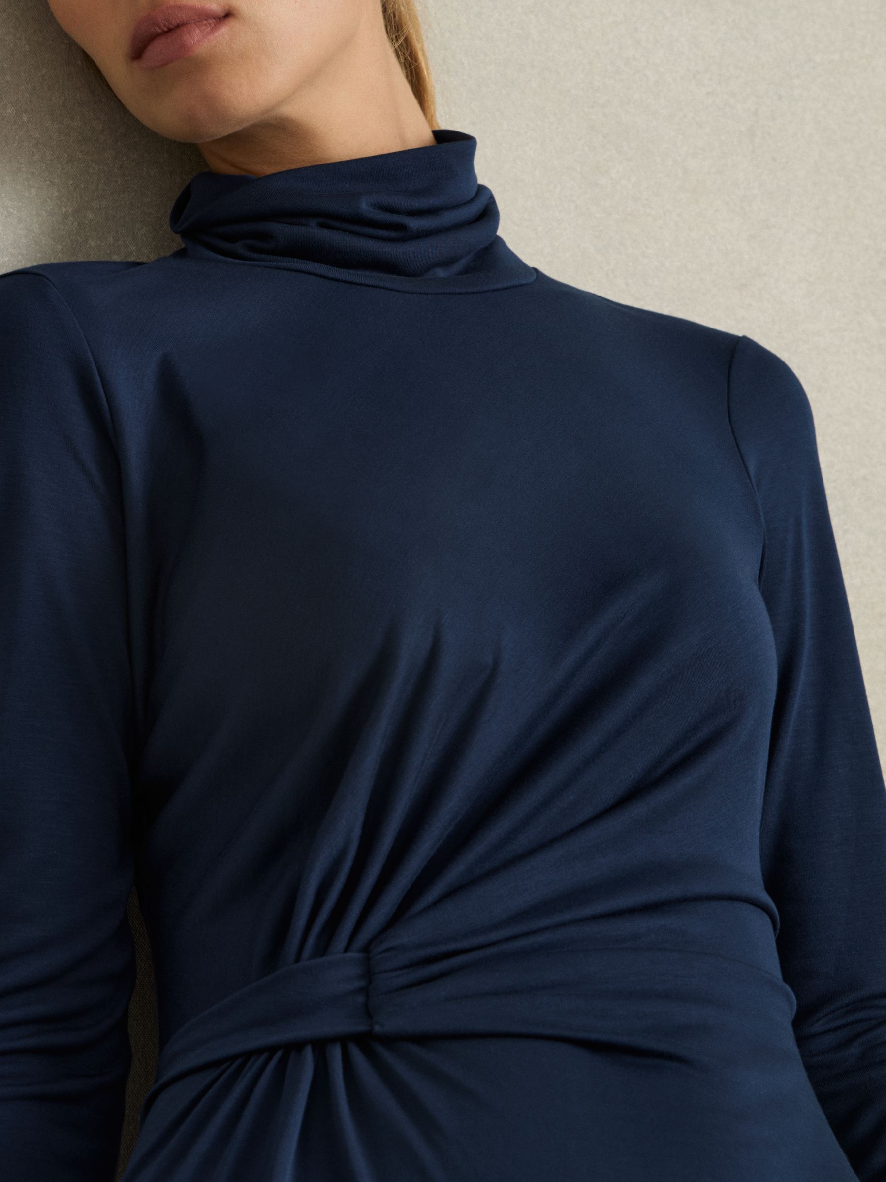 Draped Jersey Midi Dress in Blue