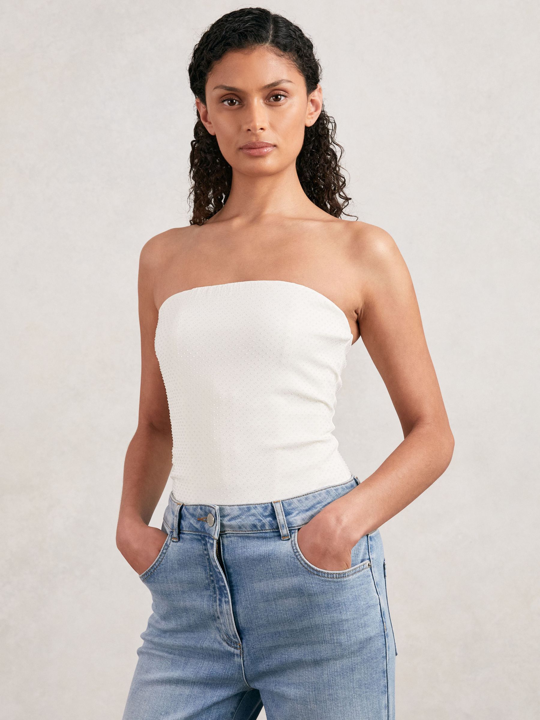 Good American Crystal Corset Bodysuit in White