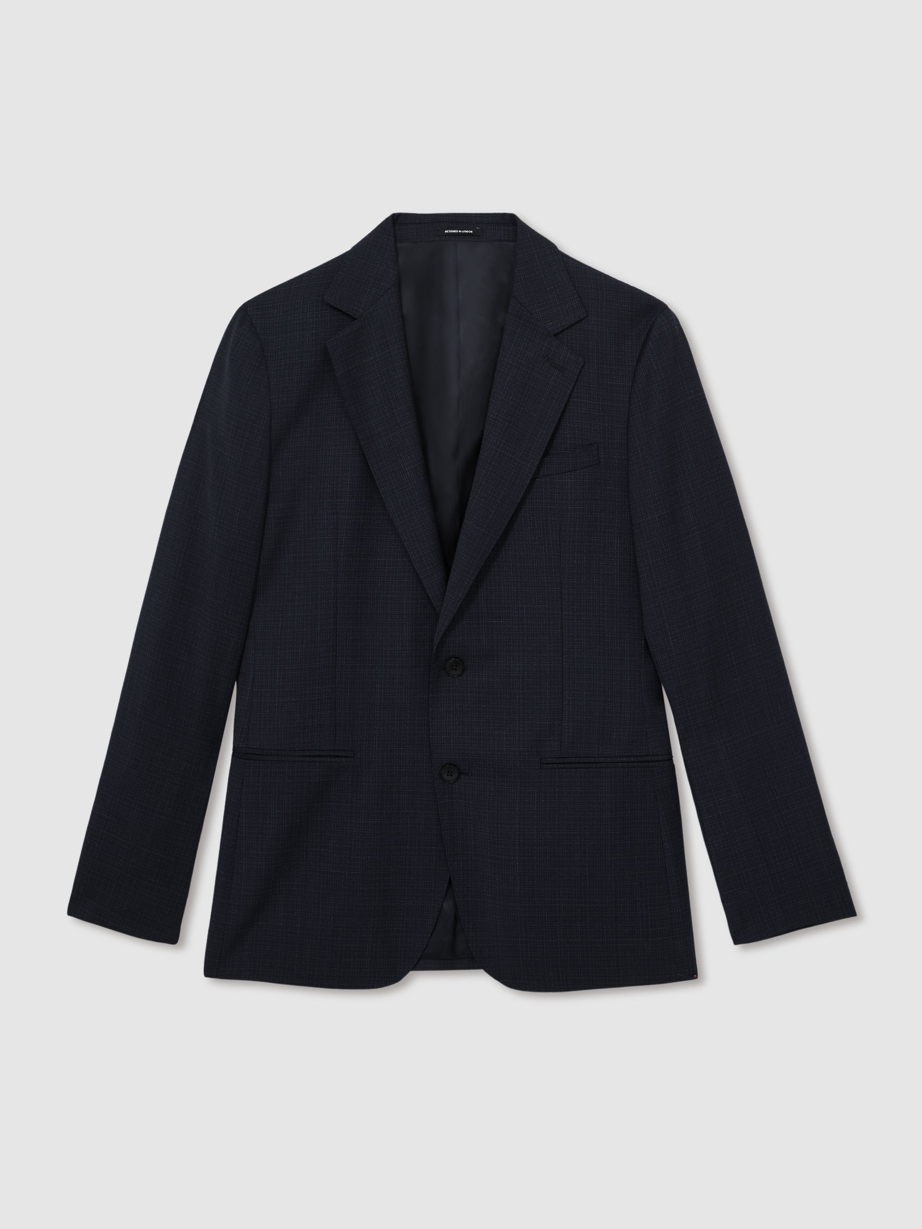 Slim-Fit Single-Breasted Textured Wool-Blend Suit Blazer in Navy