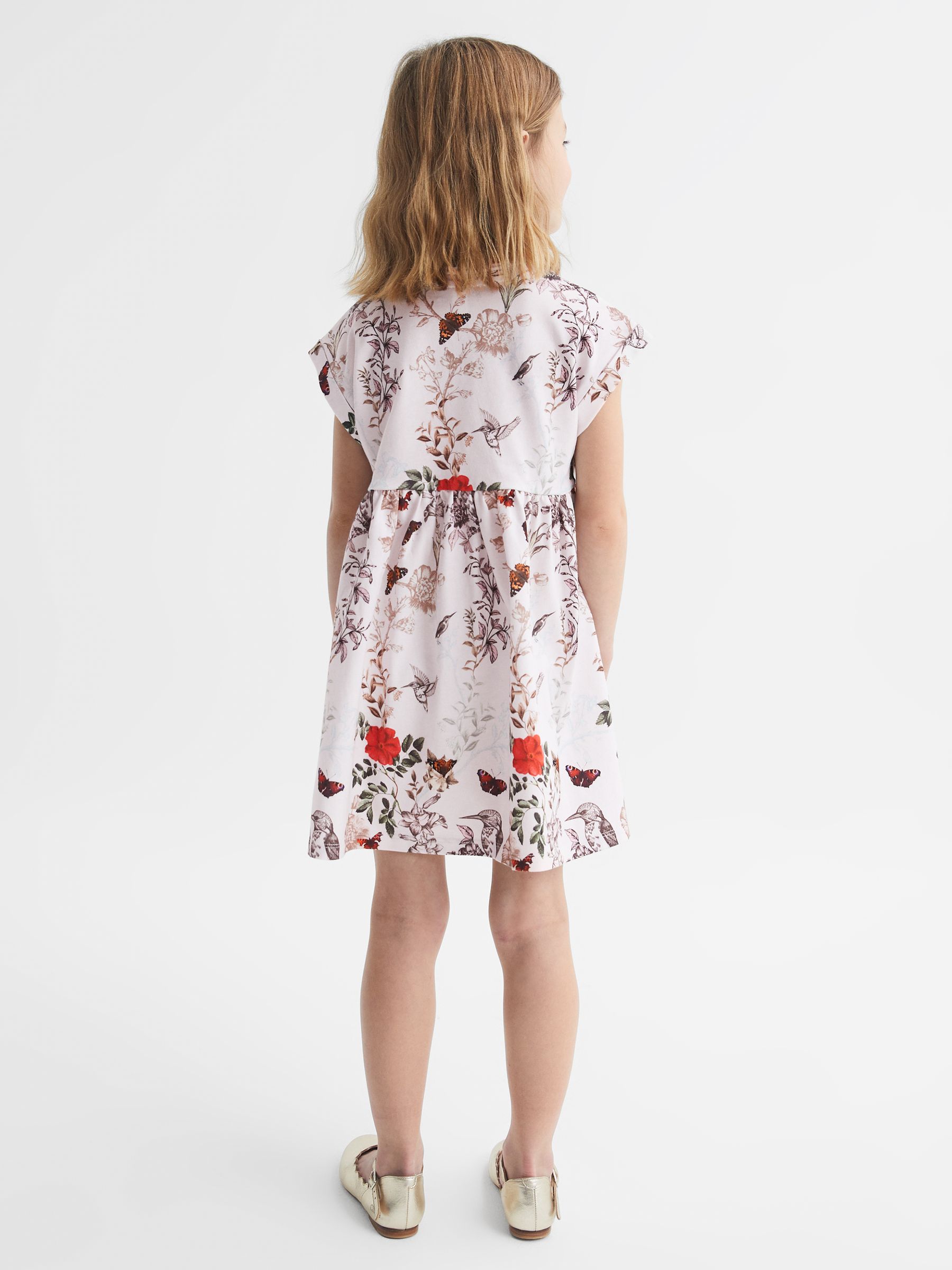 4-9 yrs Floral Print Jersey Dress in Pale Pink