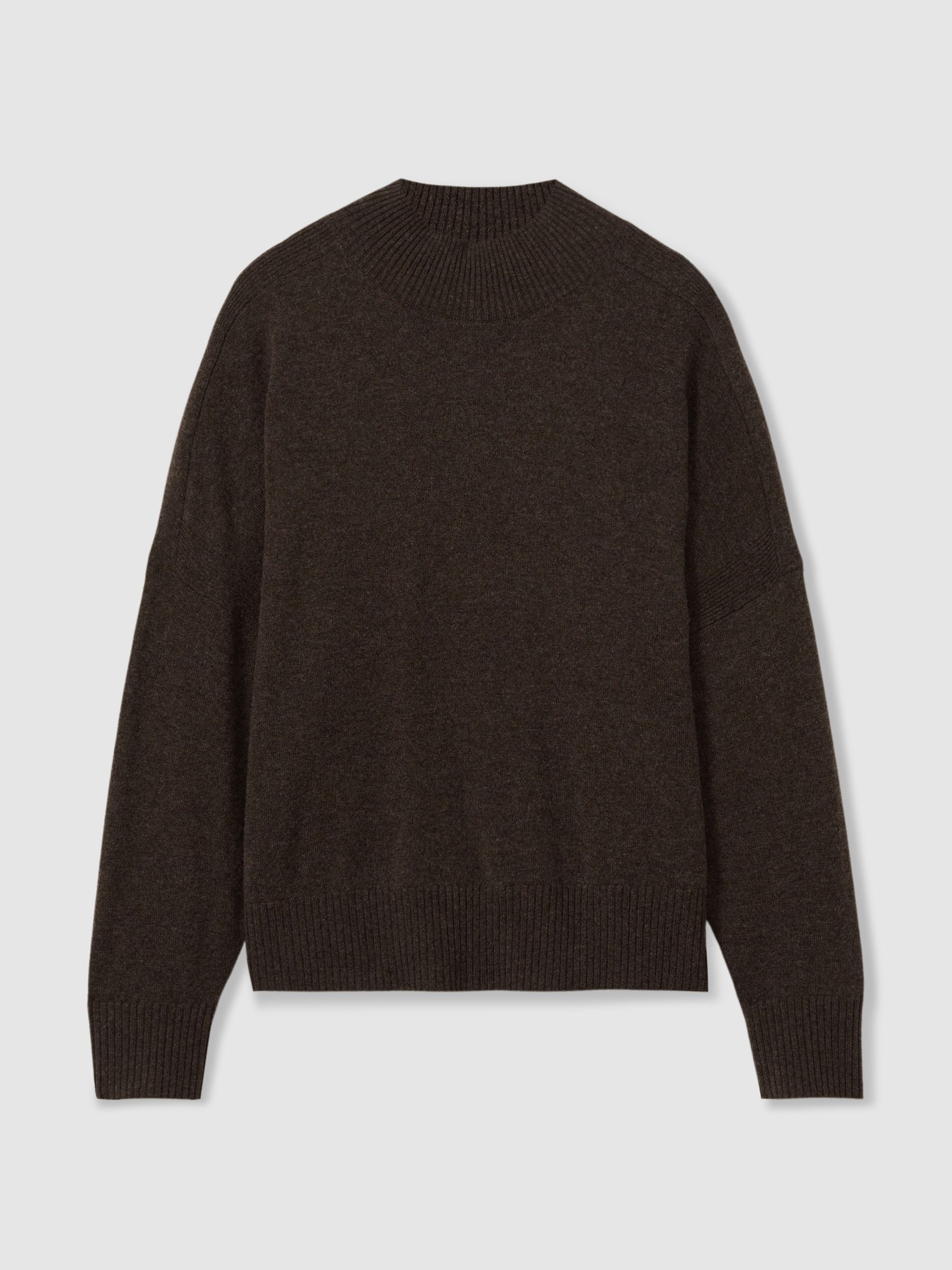Wool Blend Funnel Neck Jumper in Chocolate