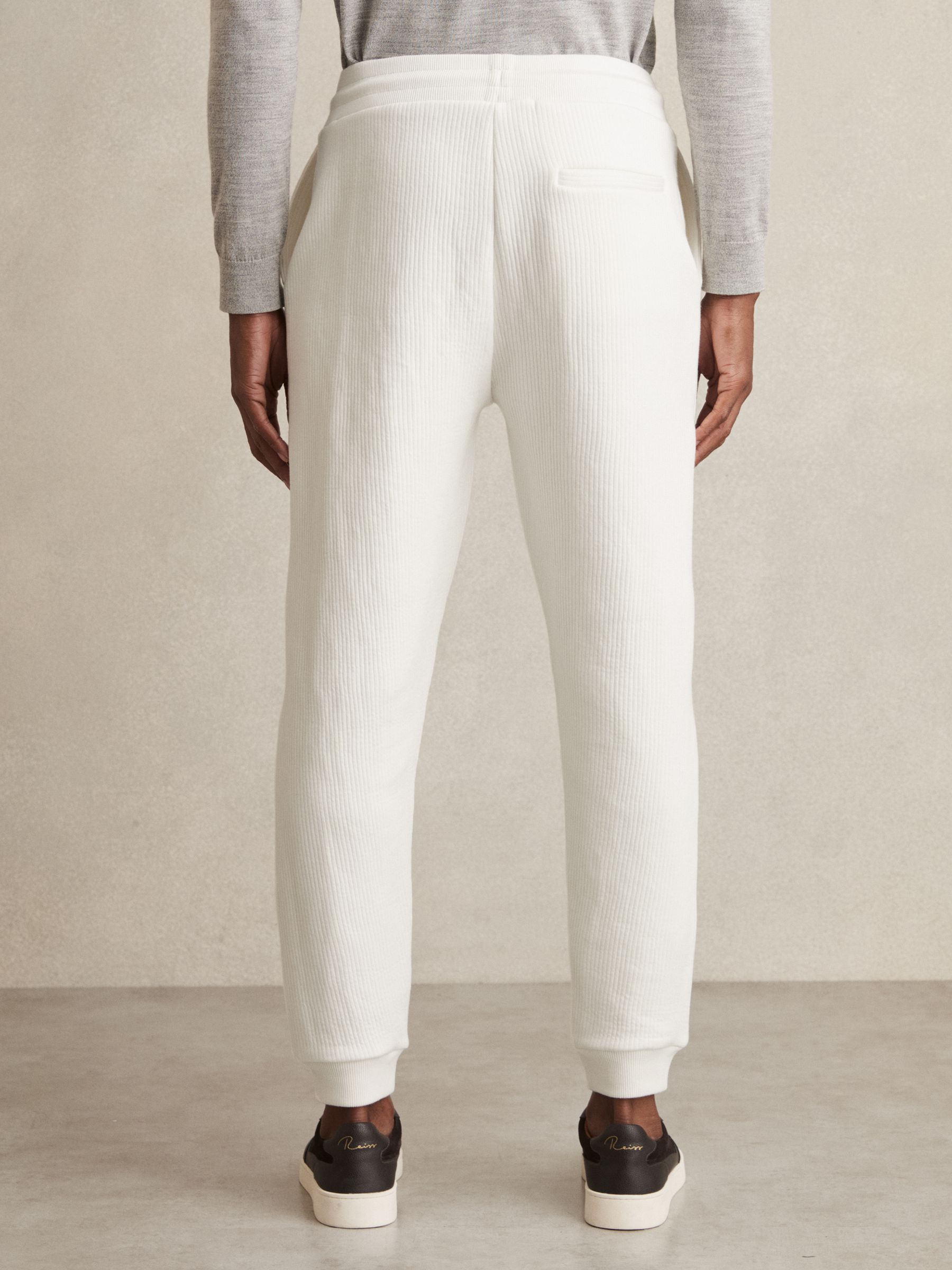 Cotton-Blend Ribbed Drawstring Joggers in White