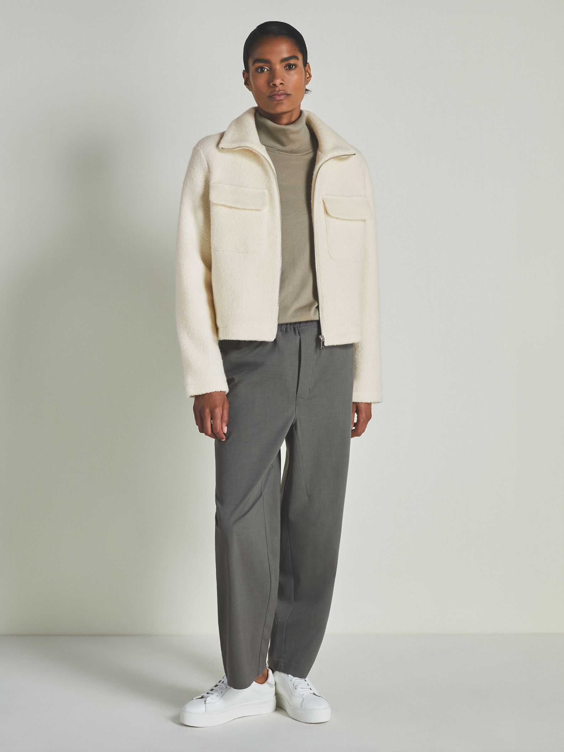 Reiss | Les 100 Ciels Textured Wool Jacket in Cream