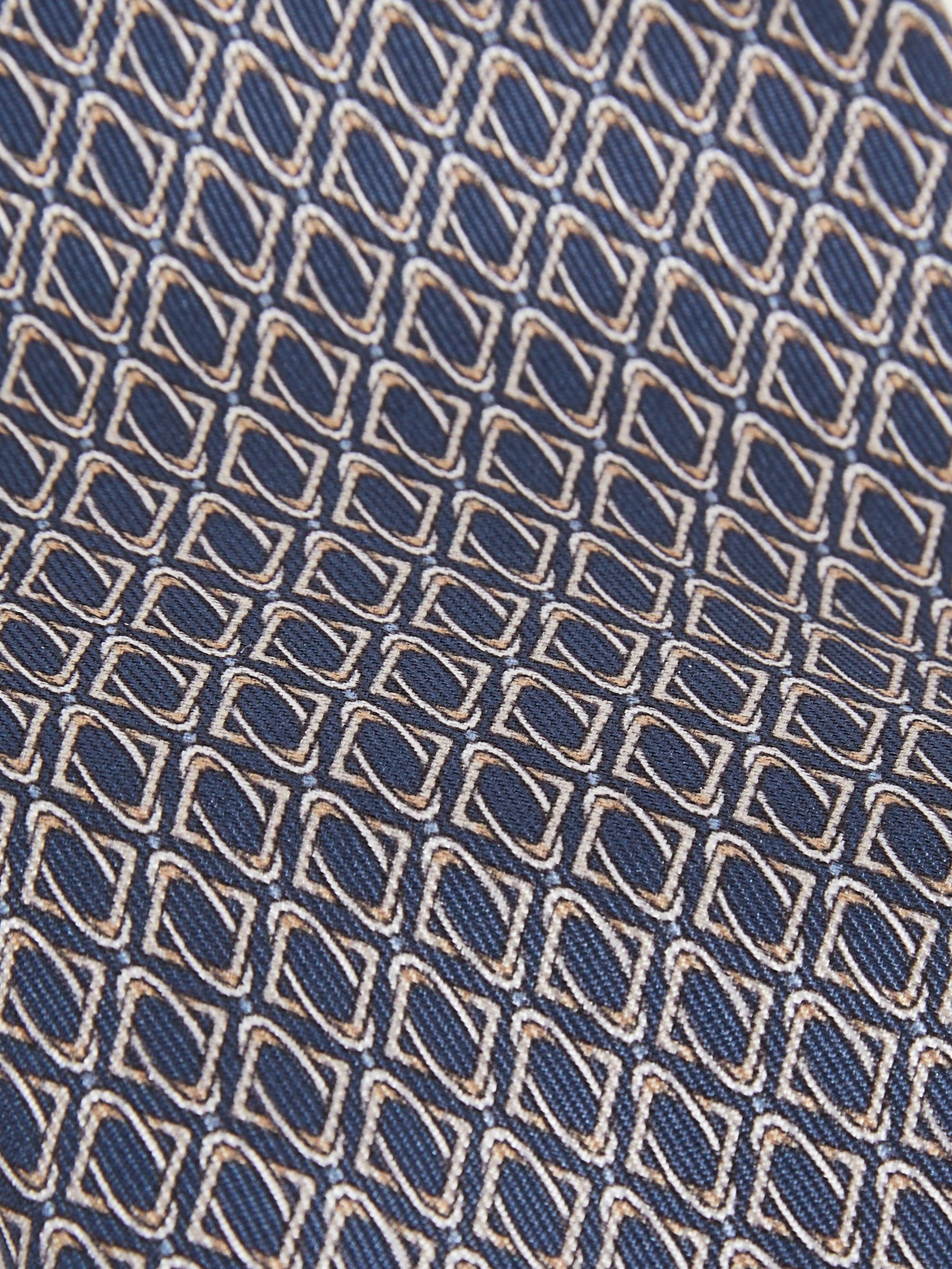 Silk Geometric-Print Tie in Navy