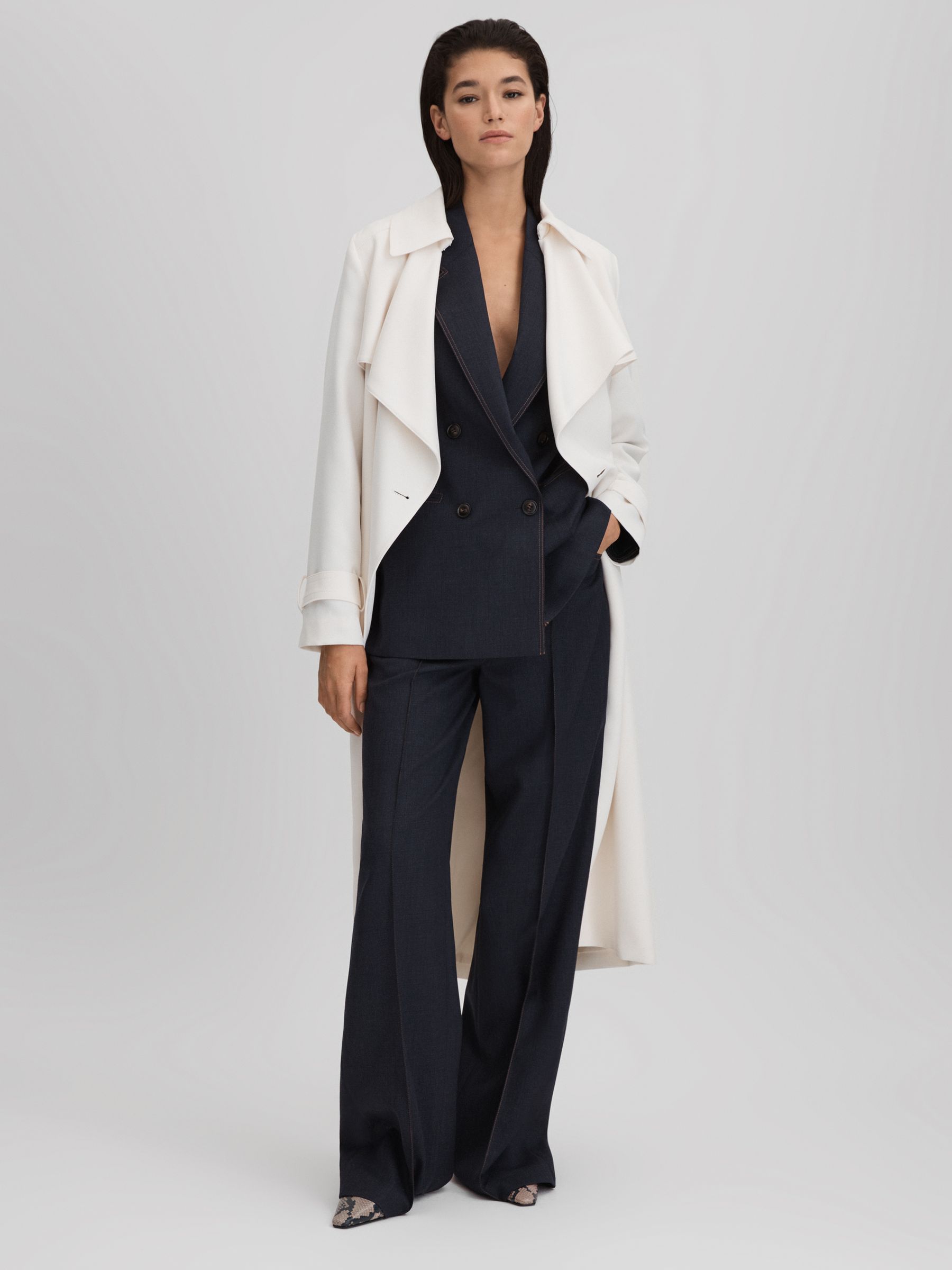 Wool Blend Denim Look Suit Blazer in Navy