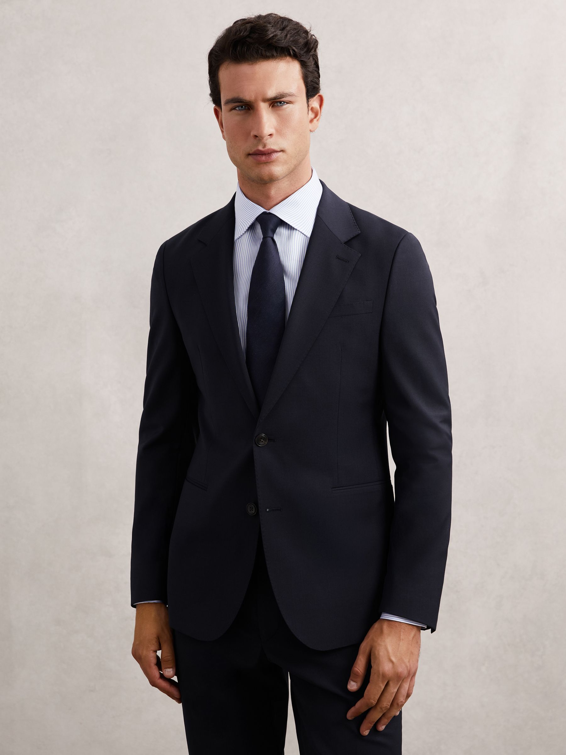Wool-Blend Single-Breasted Suit Blazer Slim-Fit in Navy