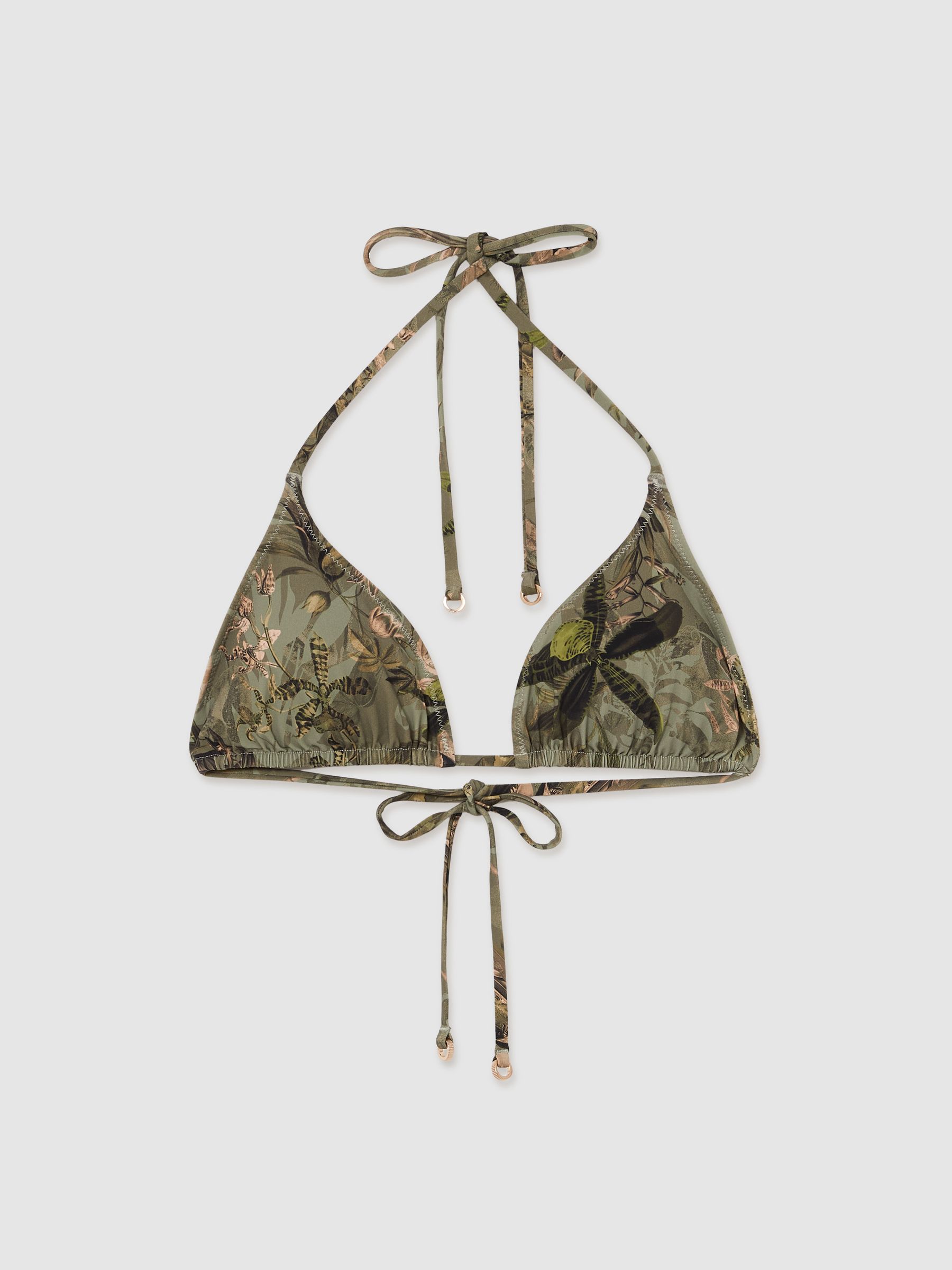 Reiss | NYBG Floral Triangle Bikini Top in Khaki