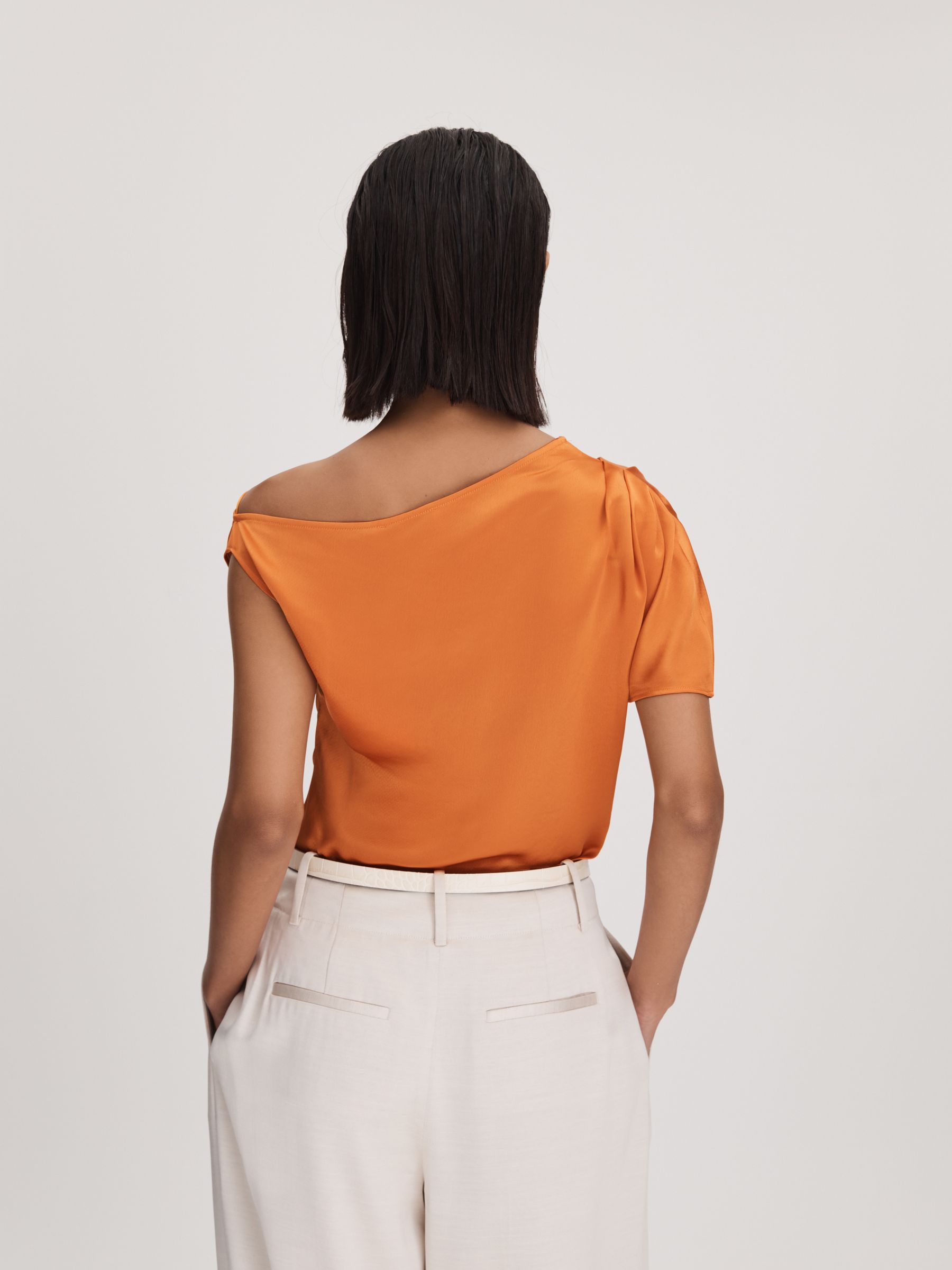 Anna Quan Satin Off-The-Shoulder Top in Kumquat